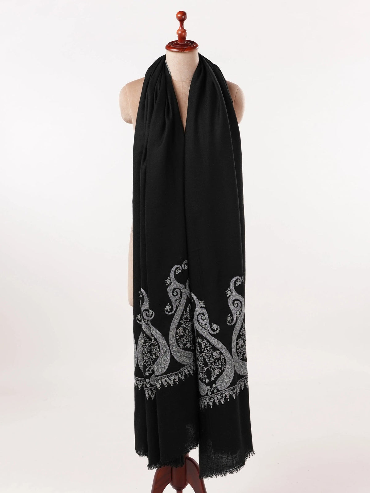 Black Oversized Handwoven Pashmina Shawl with Palldar Hand Embroidery