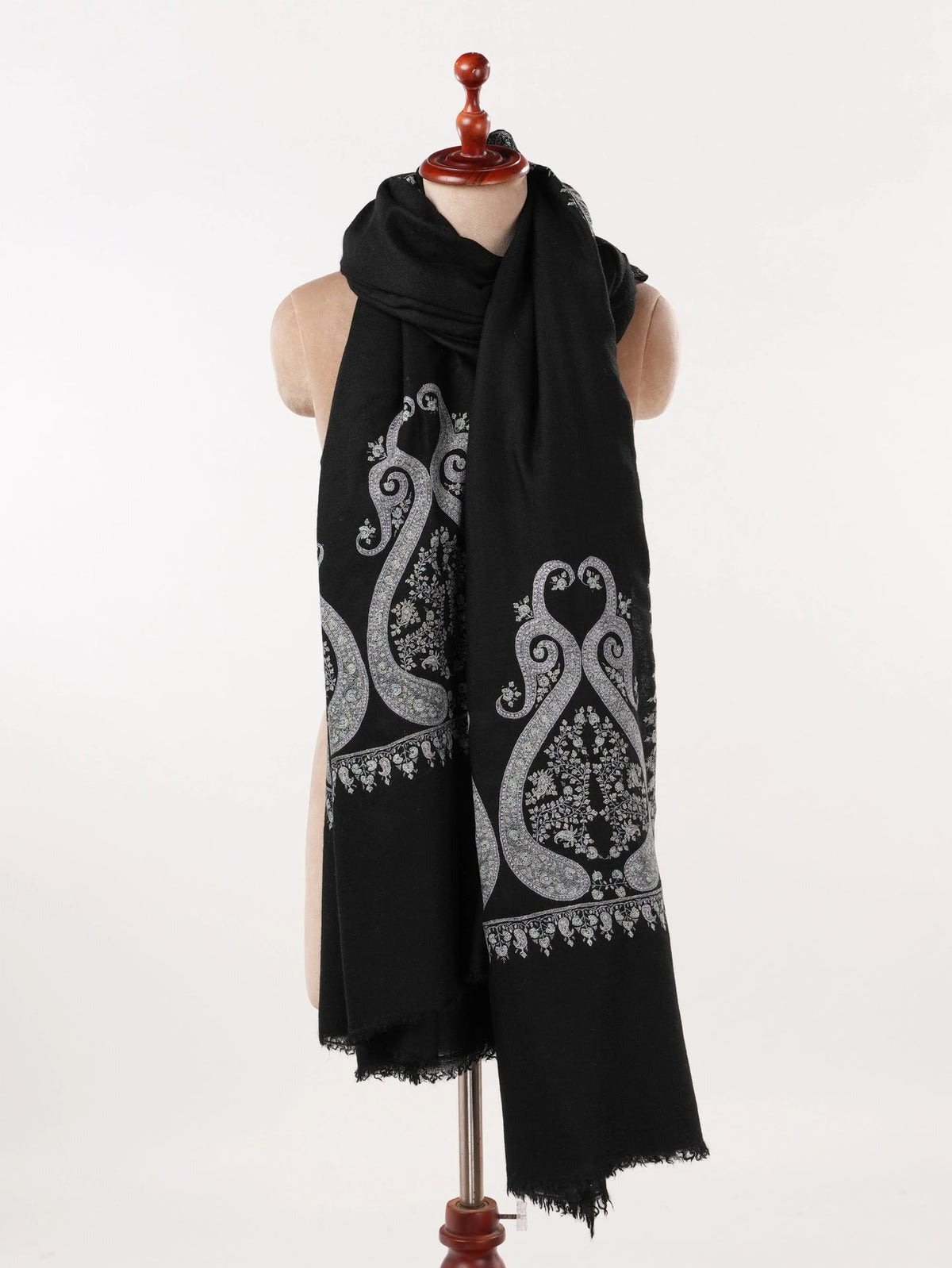 Black Oversized Handwoven Pashmina Shawl with Palldar Hand Embroidery
