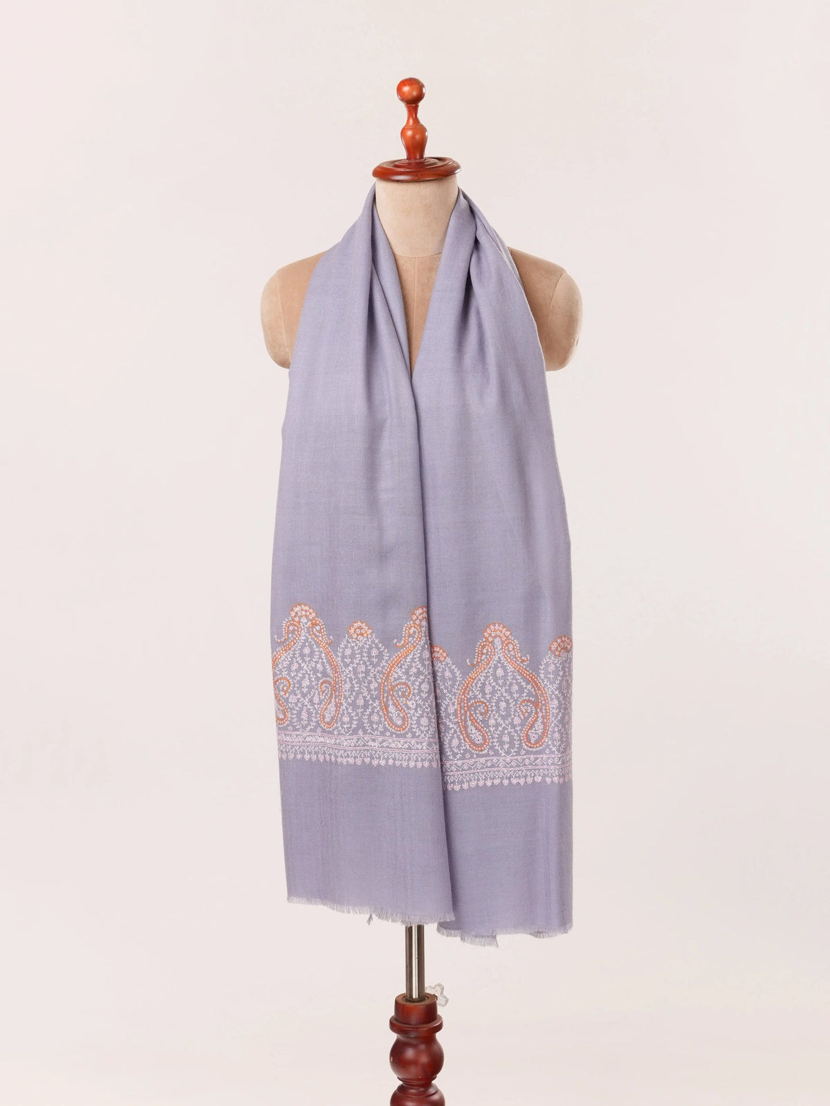 Baby Blue Cashmere Handwoven Scarf with Kashmiri Sozni Palldar Embroidery Shahkaar.com