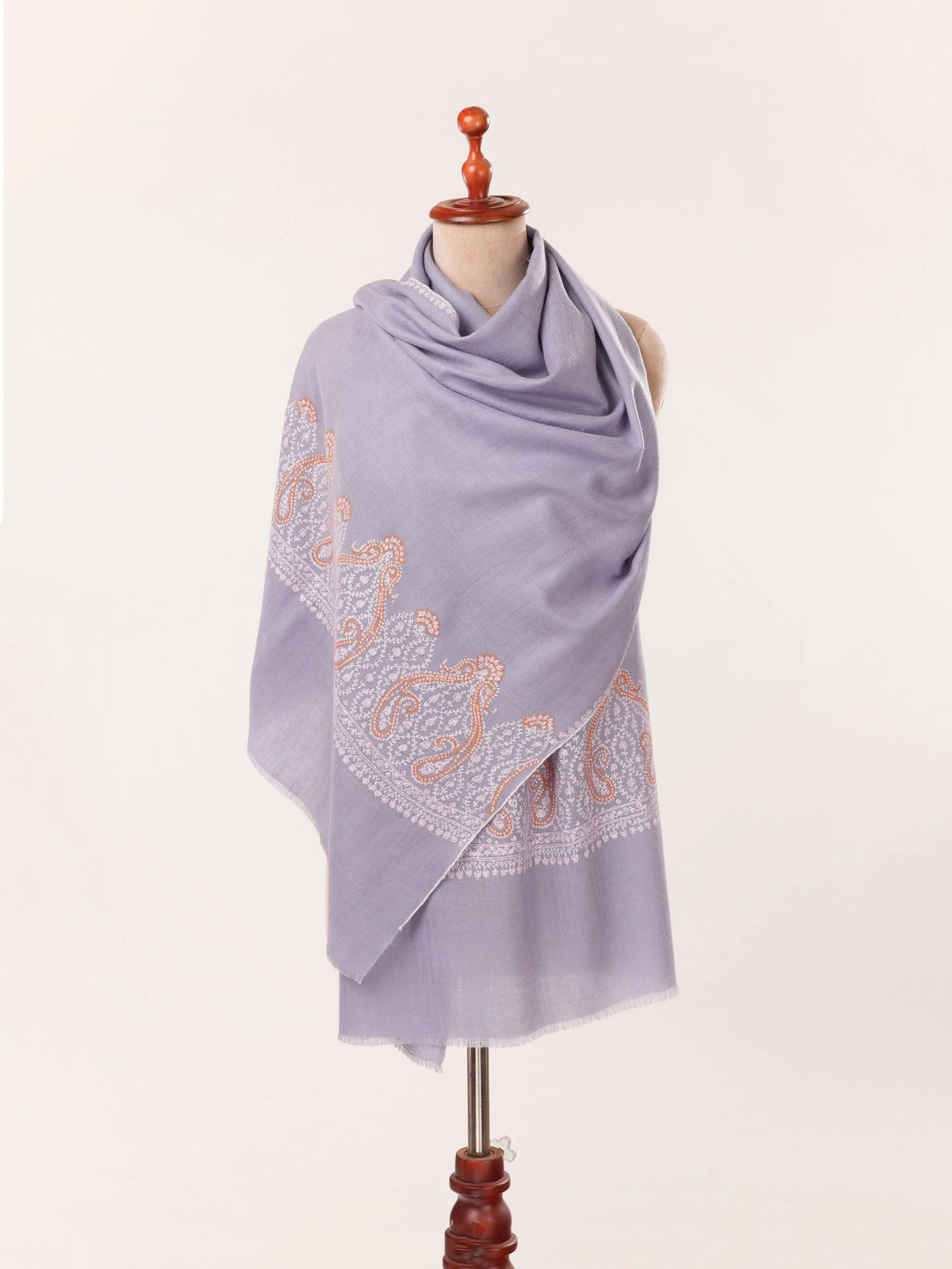 Baby Blue Cashmere Handwoven Scarf with Kashmiri Sozni Palldar Embroidery Shahkaar.com