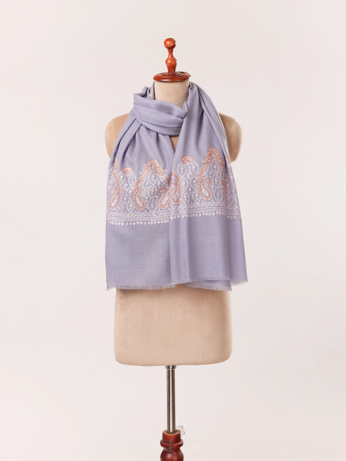 Baby Blue Cashmere Handwoven Scarf with Kashmiri Sozni Palldar Embroidery Shahkaar.com