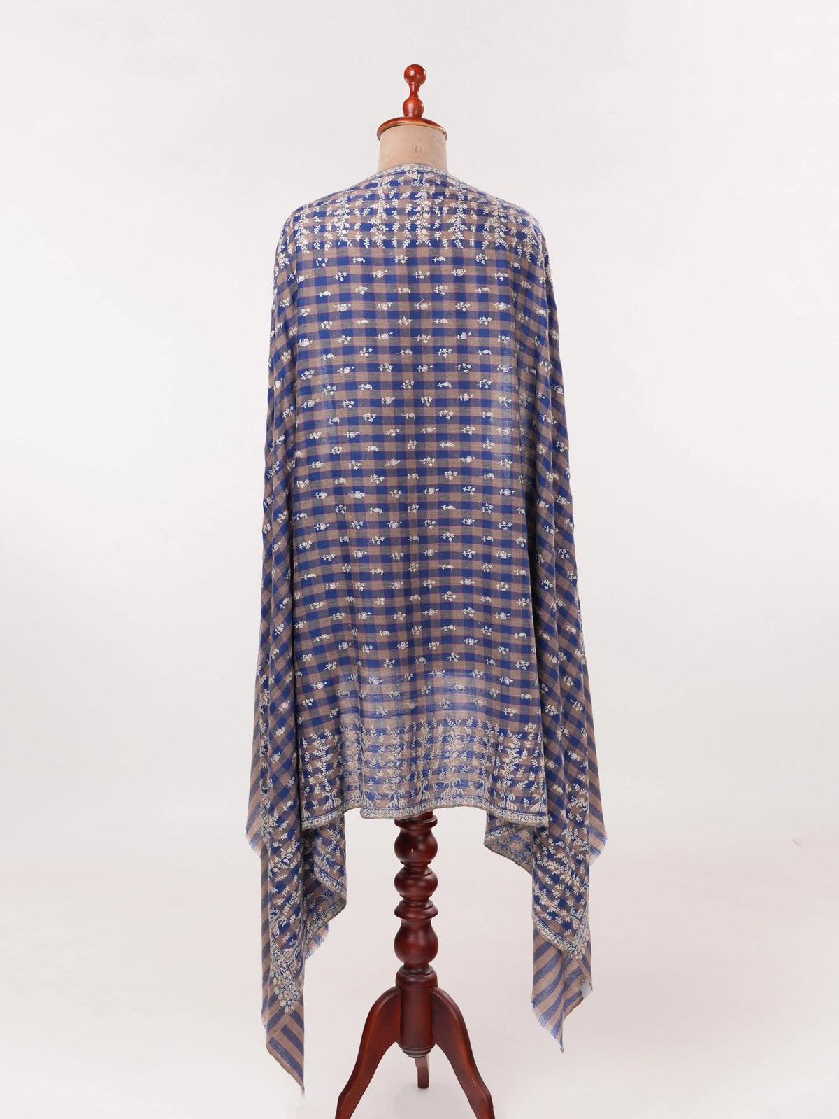 Handwoven Check Shawl Pure Pashmina with Hand Buteh Embroidery Shahkaar.com