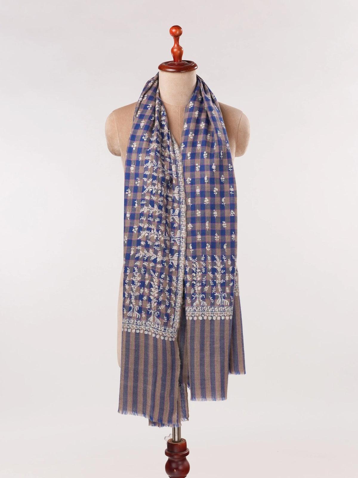Handwoven Check Shawl Pure Pashmina with Hand Buteh Embroidery Shahkaar.com