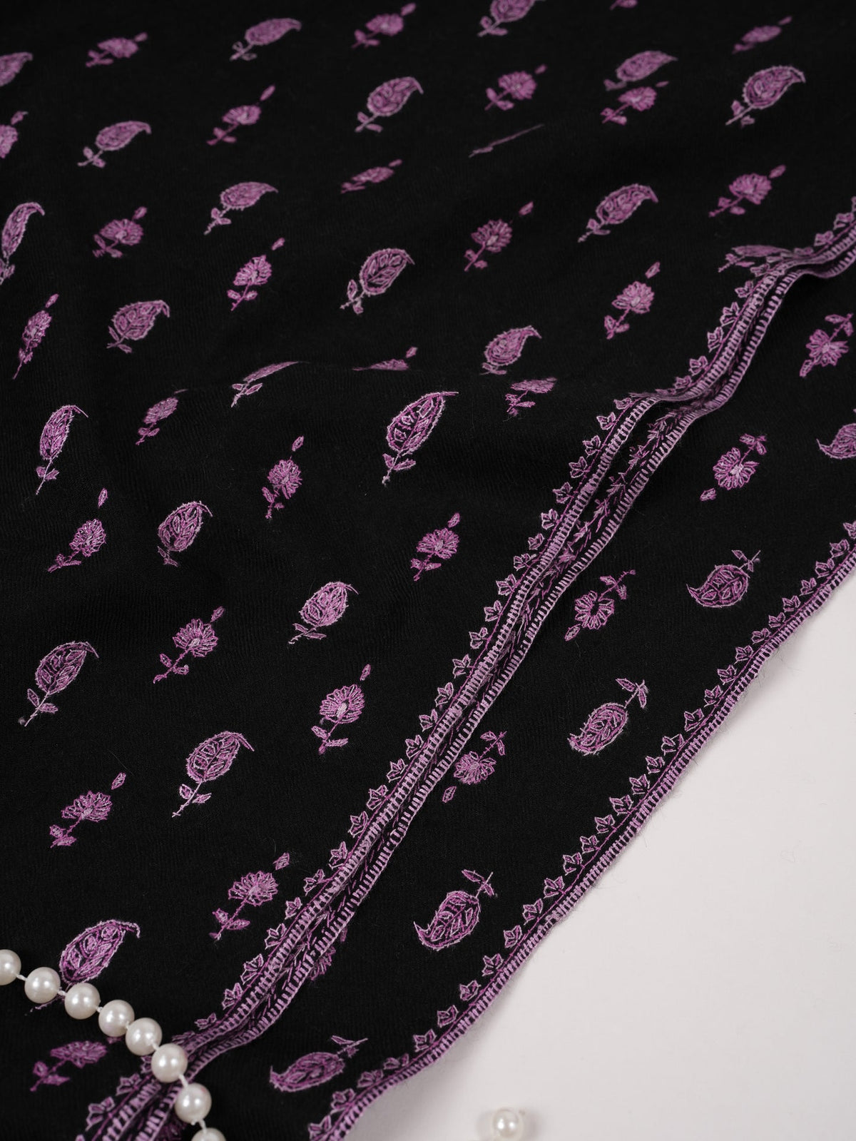 Black Handwoven Pashmina Shawl with Buteh Hand Embroidery