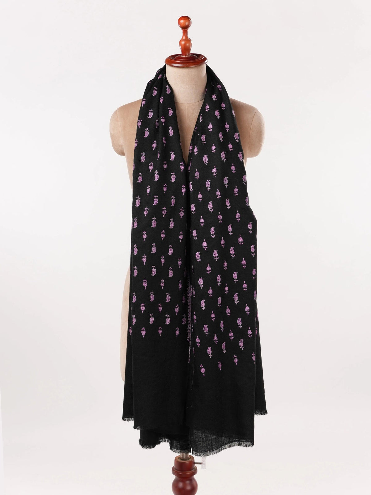 Black Handwoven Pashmina Shawl with Buteh Hand Embroidery