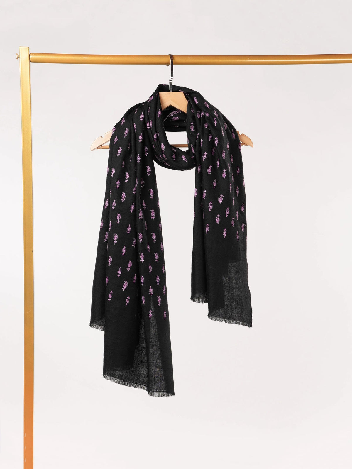 Black Handwoven Pashmina Shawl with Buteh Hand Embroidery