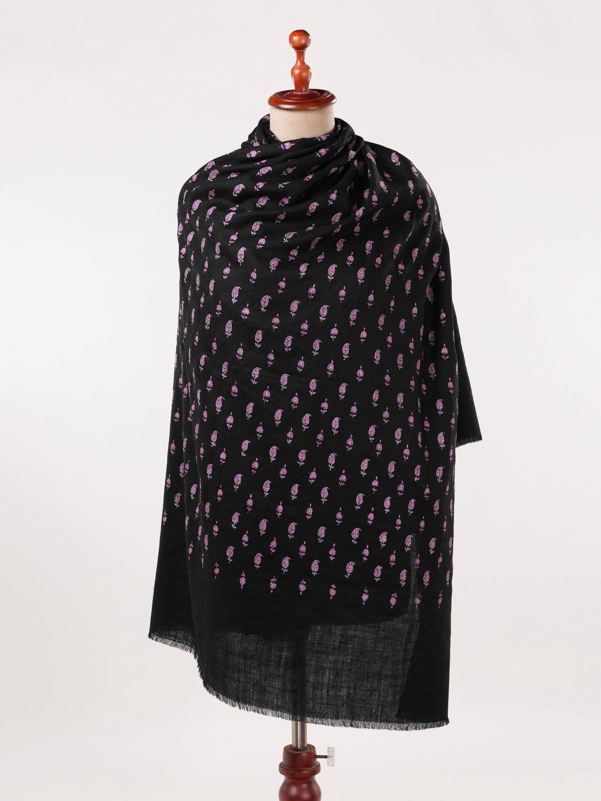 Black Handwoven Pashmina Shawl with Buteh Hand Embroidery
