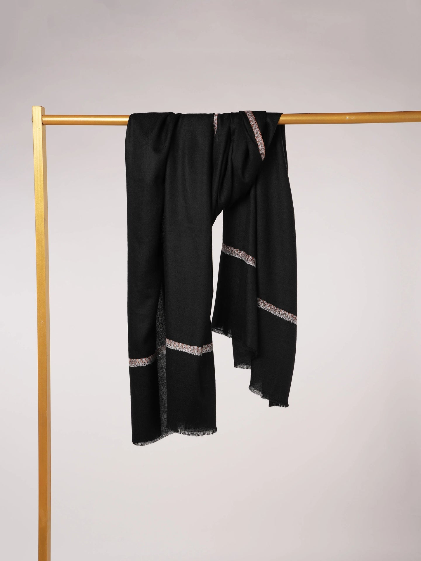 Soft Pashmina Kashmiri Handwoven Black Shawl with Baildar Hand Sozni Embroidery Shahkaar.com