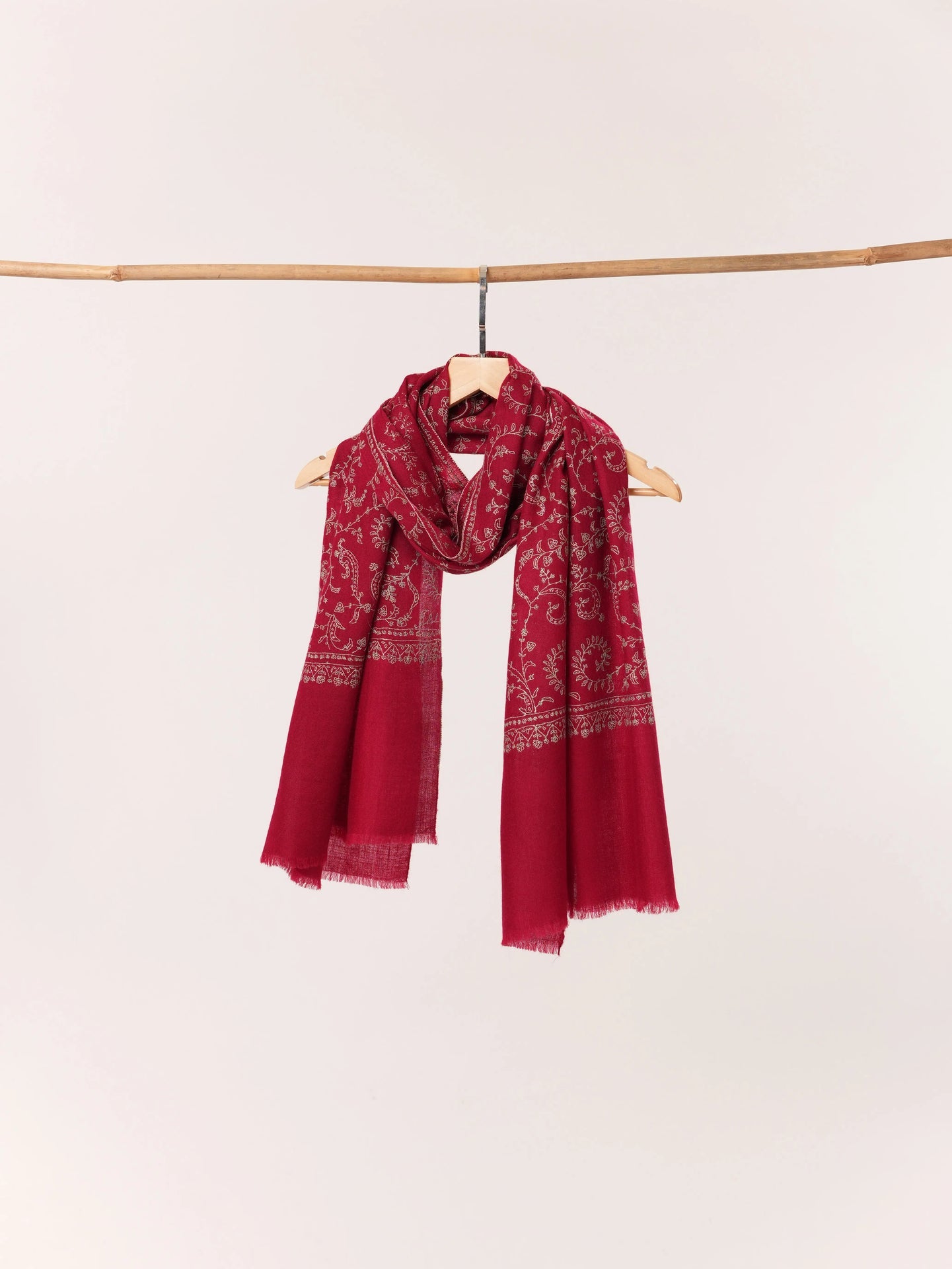 Maroon Baby Soft Cashmere Scarf with Jali Hand Sozni Embroidery Shahkaar.com