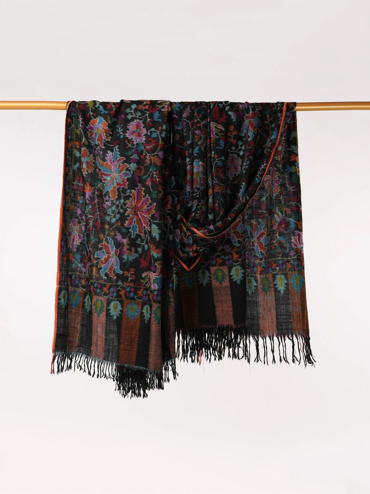 Kashmiri Black Kani Handwoven Authentic Long Pashmina Shawl
