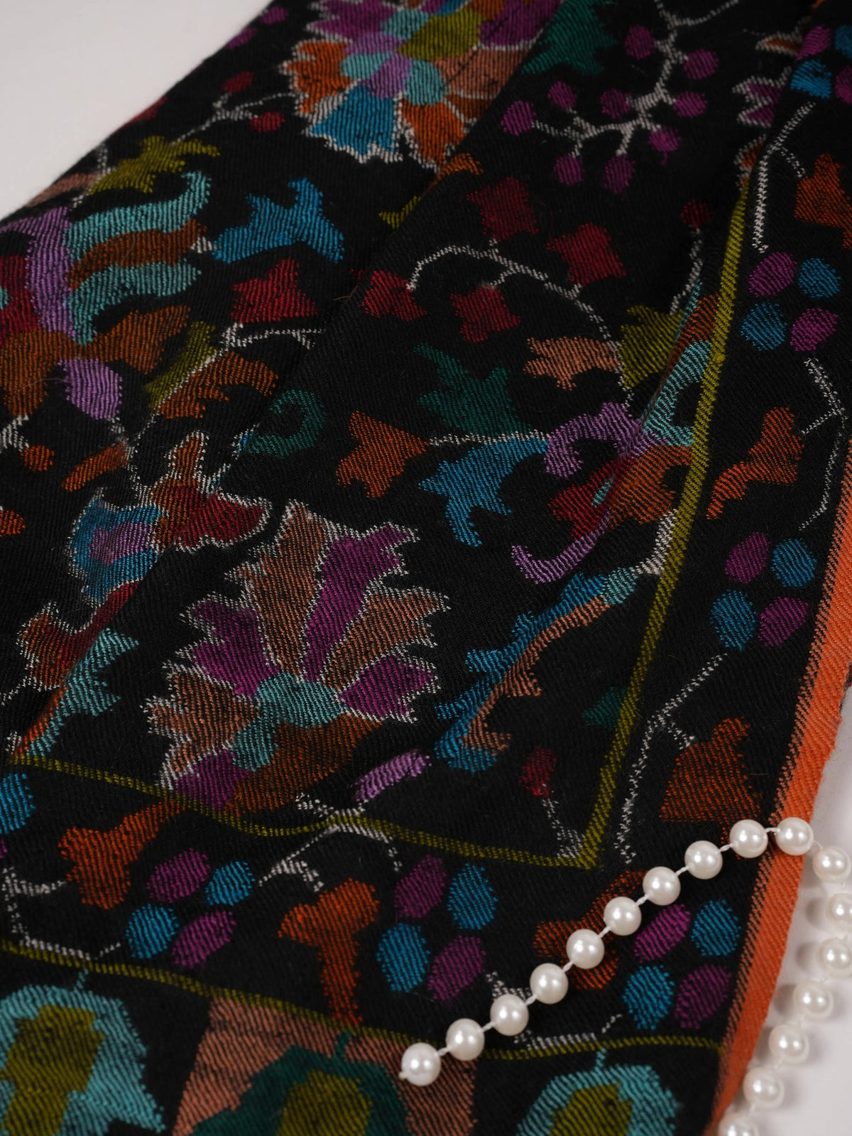 Kashmiri Black Kani Handwoven Authentic Long Pashmina Shawl