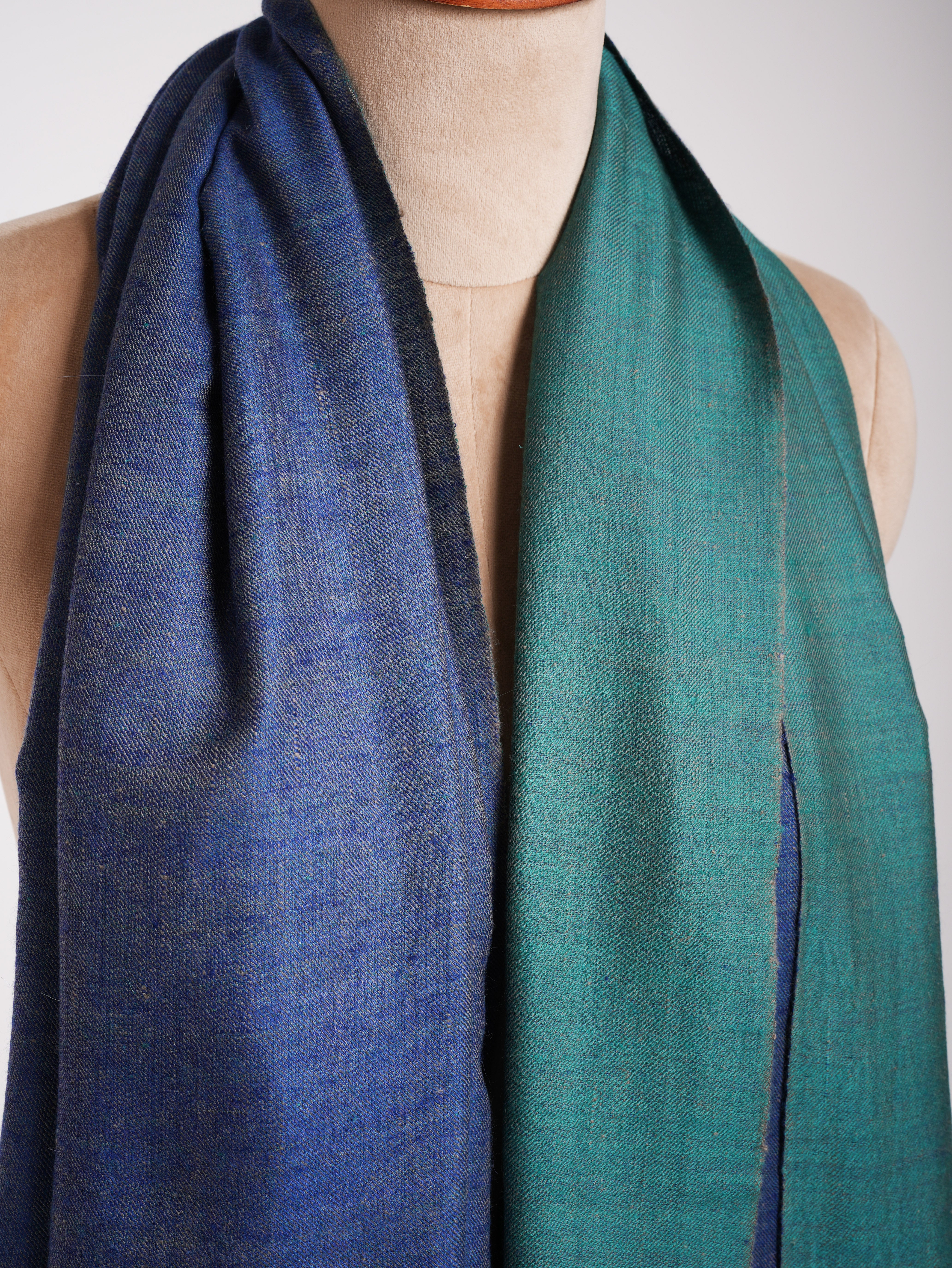 Châle Pashmina Dorukha Cachemire Bleu et Turquoise