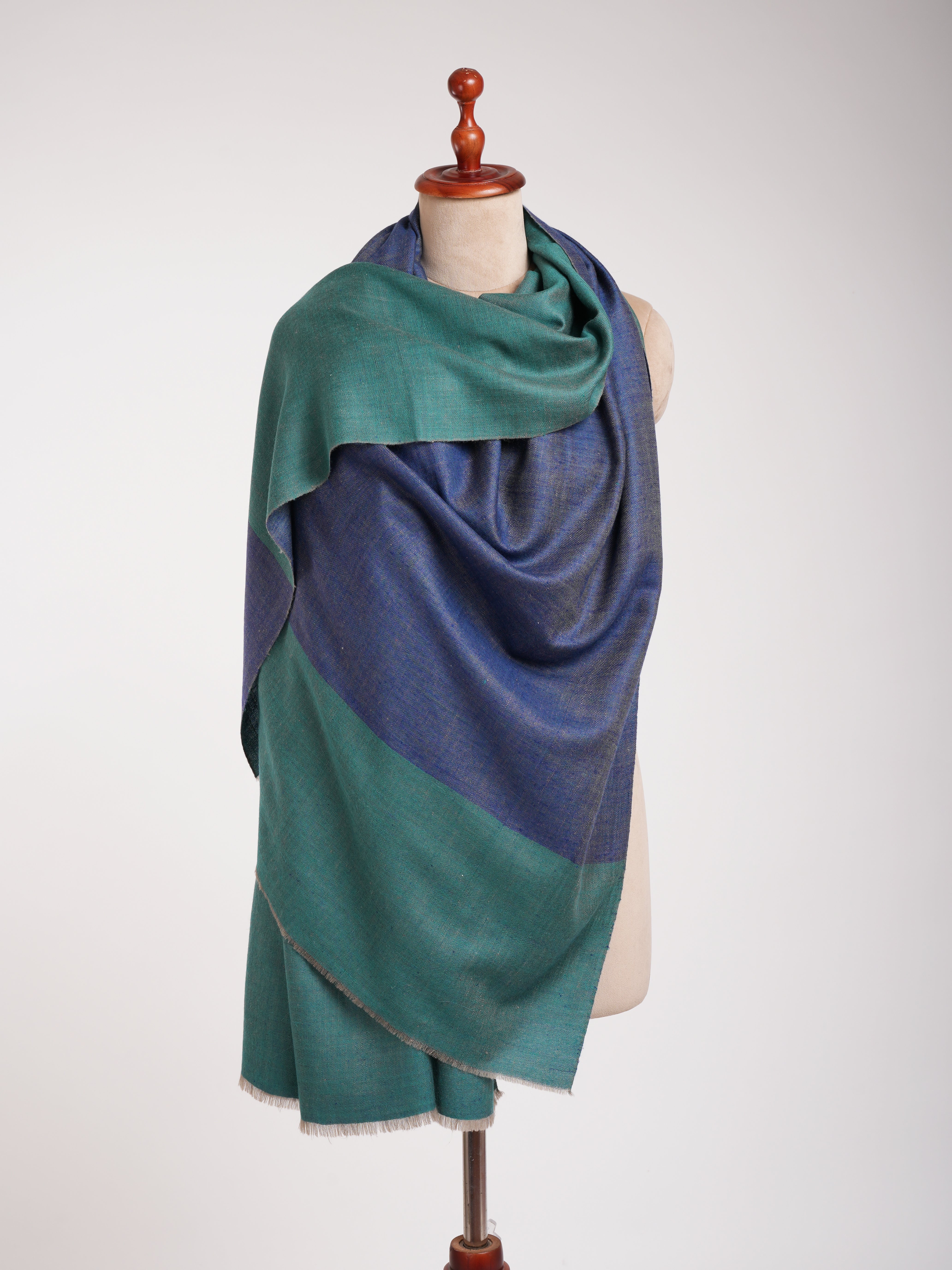 Scialle di Pashmina Dorukha Kashmir blu e turchese