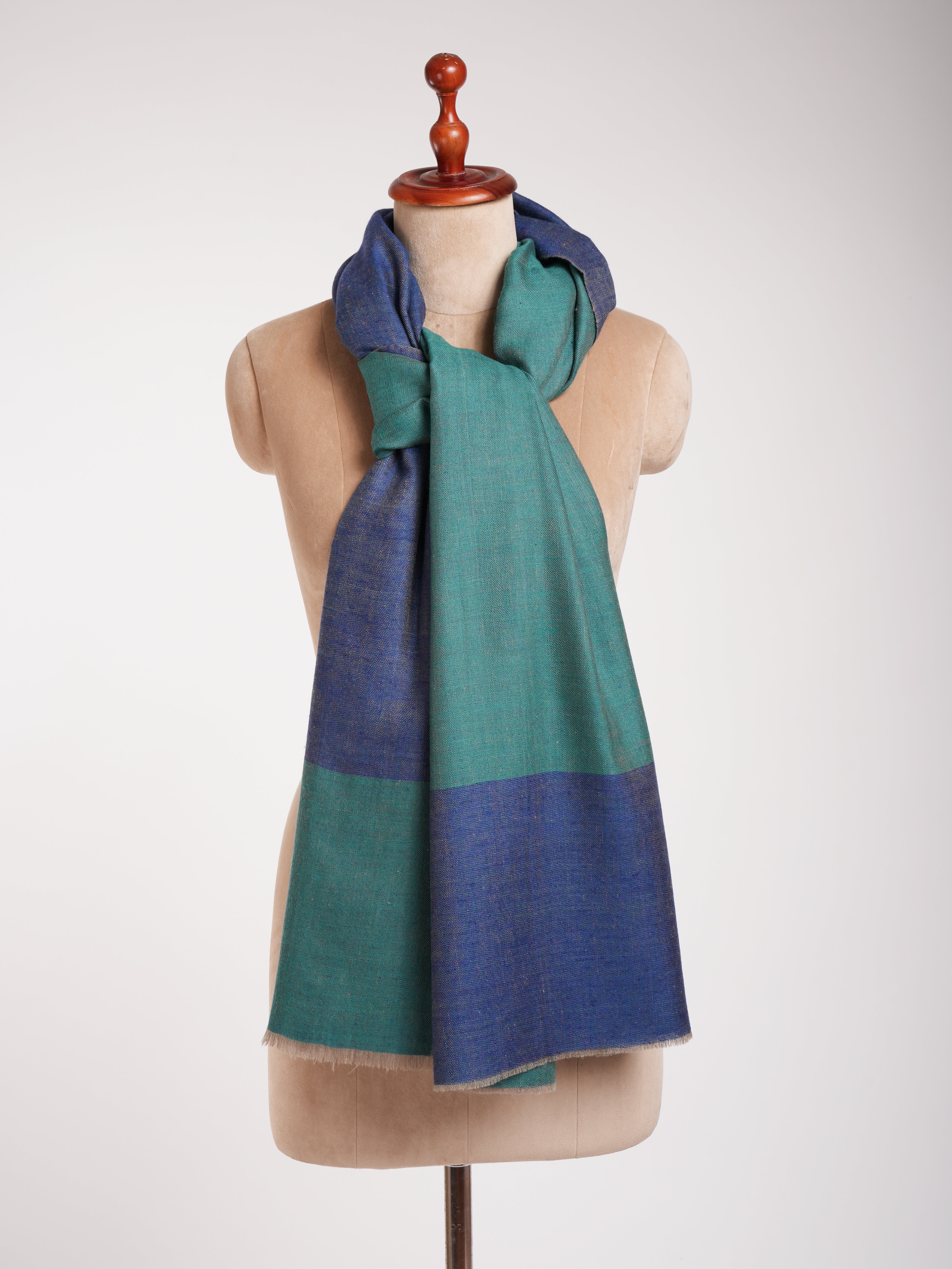 Châle Pashmina Dorukha Cachemire Bleu et Turquoise