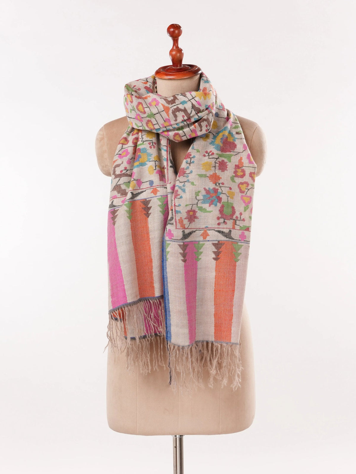 Handwoven Kani Natural Silver Authentic Cashmere Scarf