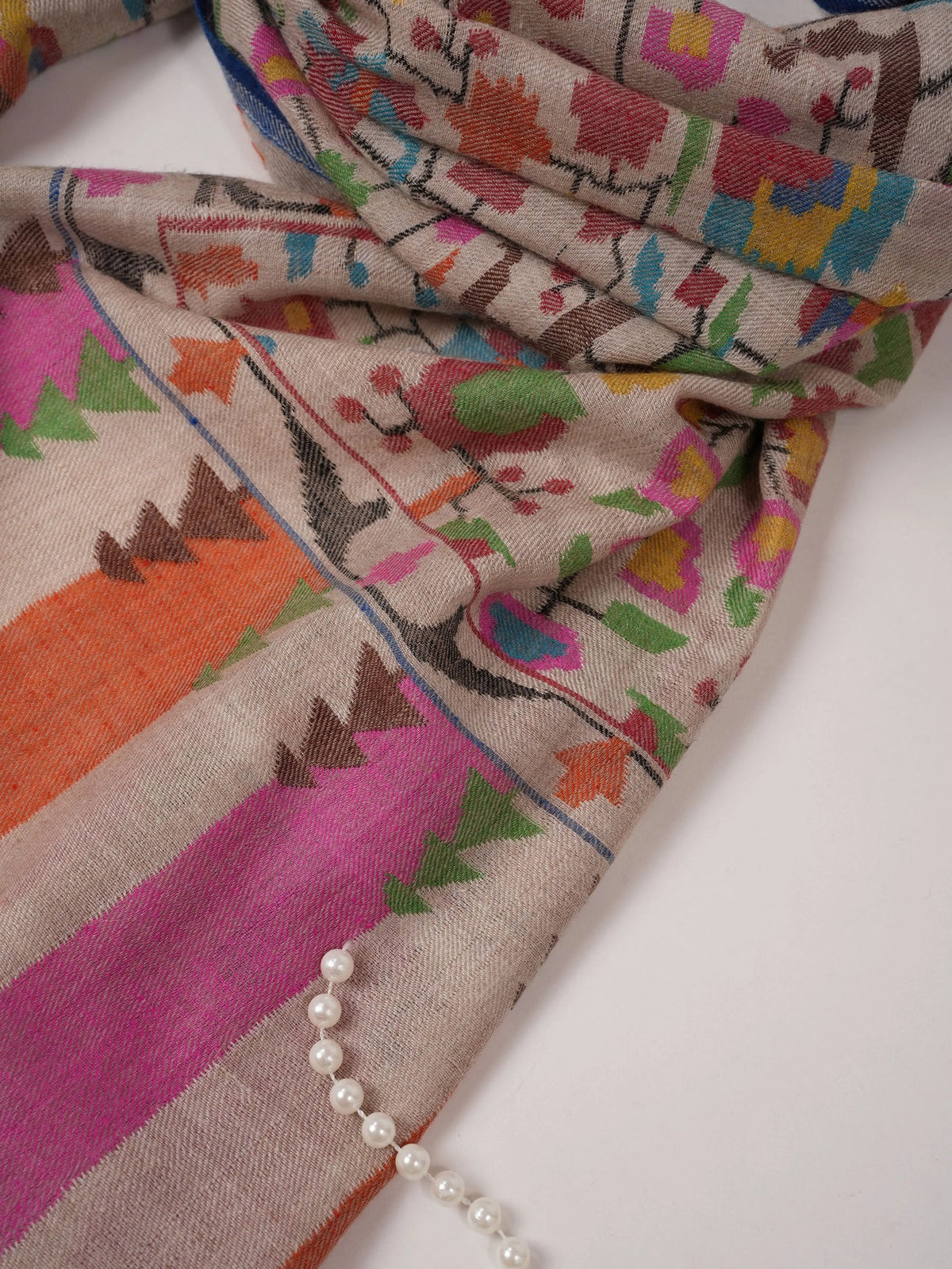 Handwoven Kani Natural Silver Authentic Cashmere Scarf