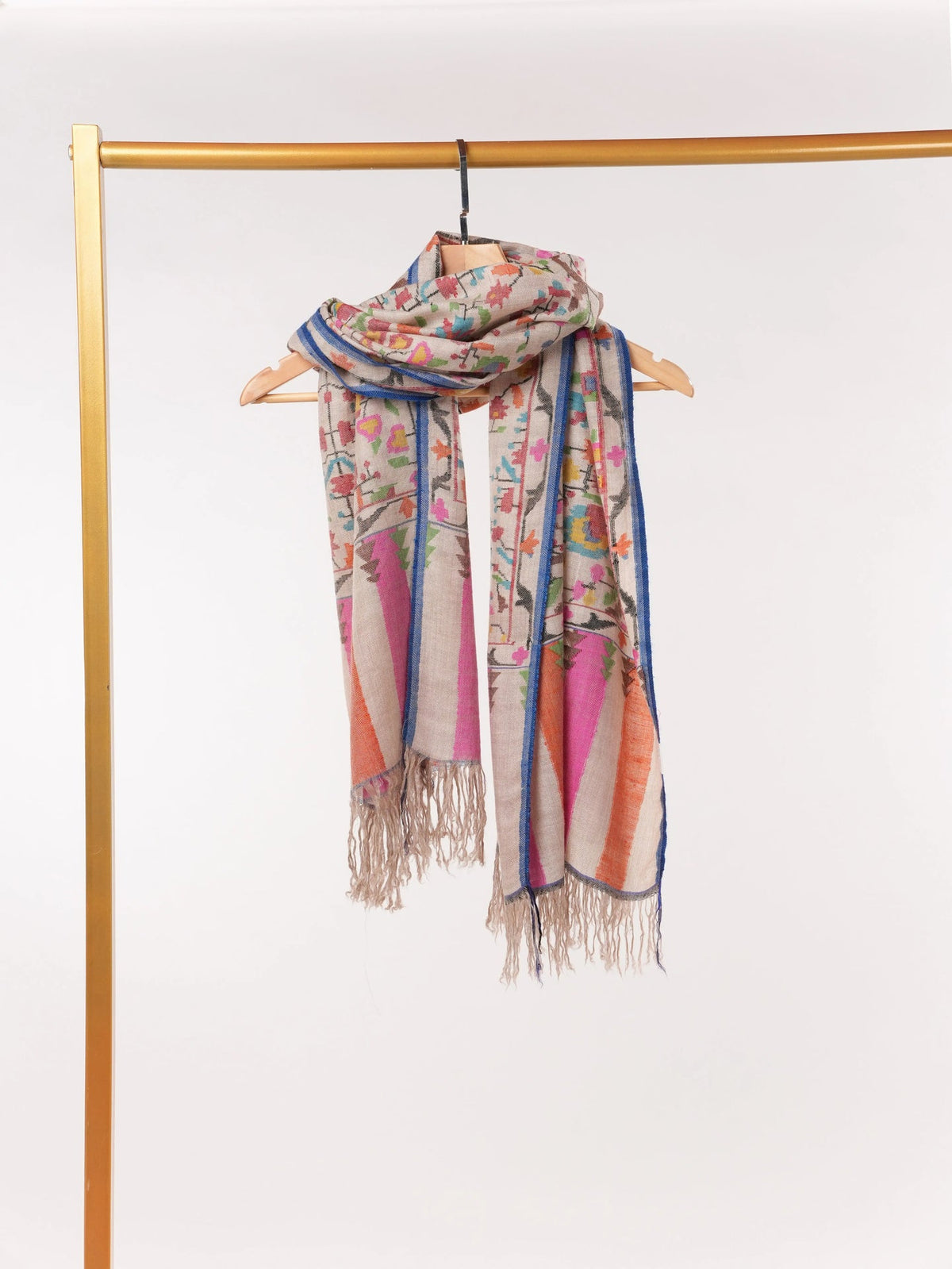Handwoven Kani Natural Silver Authentic Cashmere Scarf