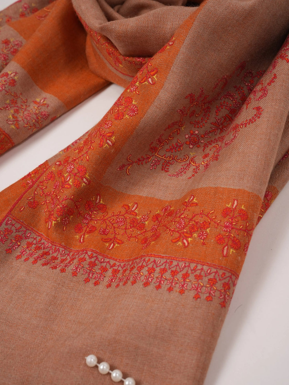 Daurdar Double Shade Hand Embroidered Kashmiri Handwoven Pashmina Shawl Shahkaar.com