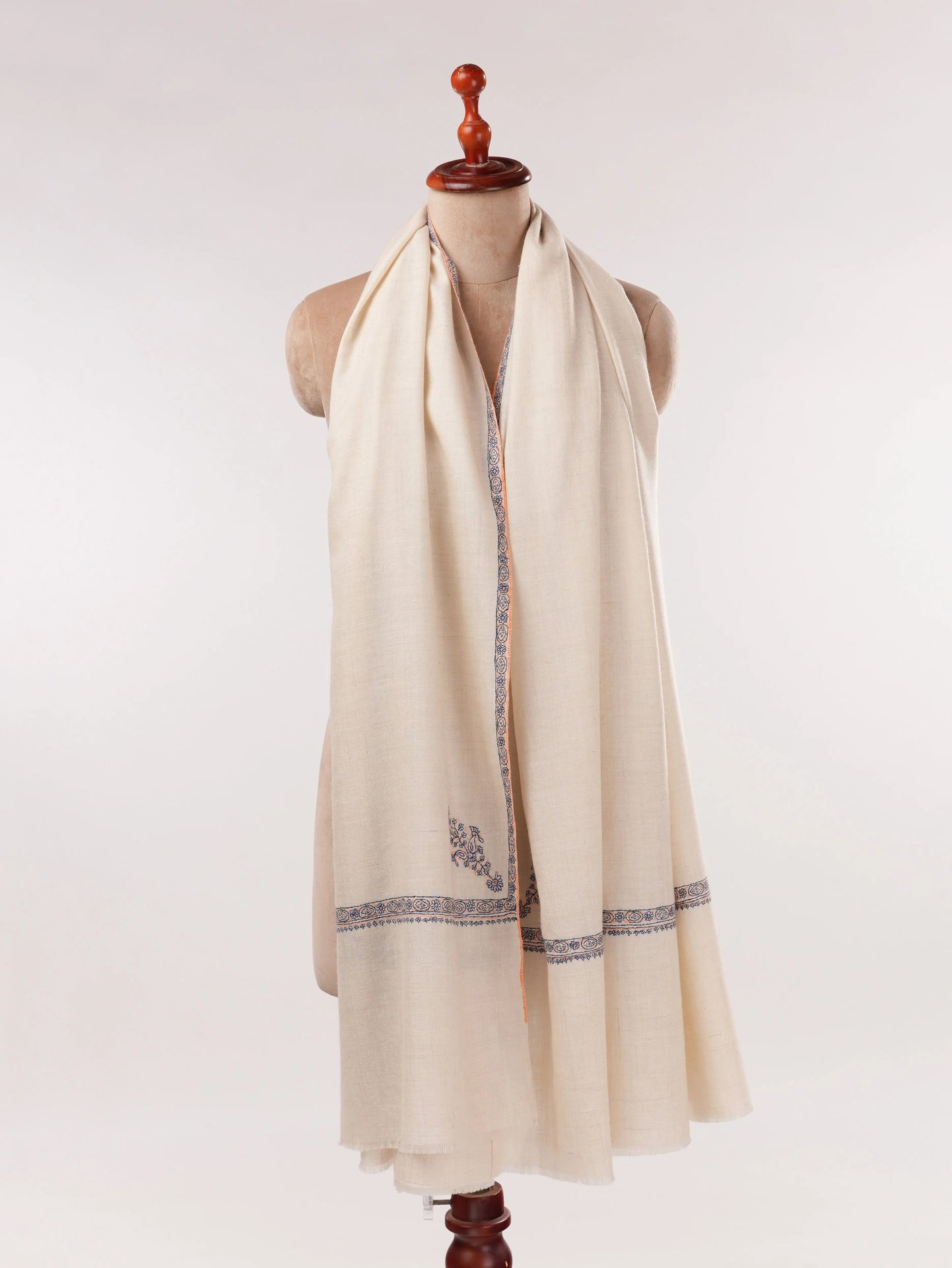 Natural White  Pashmina Shawl with Baildar Hand Embroidery Shahkaar.com