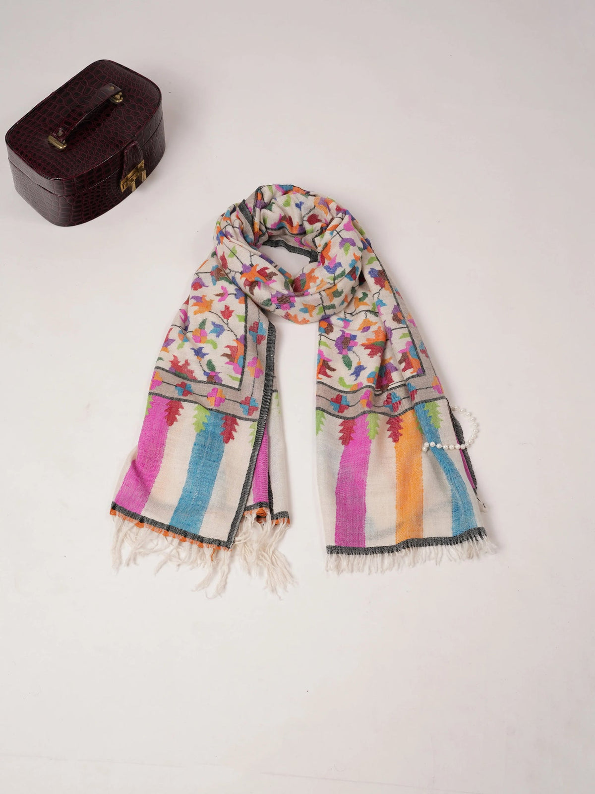 Natural White Handwoven Kani Classic Cashmere Scarf