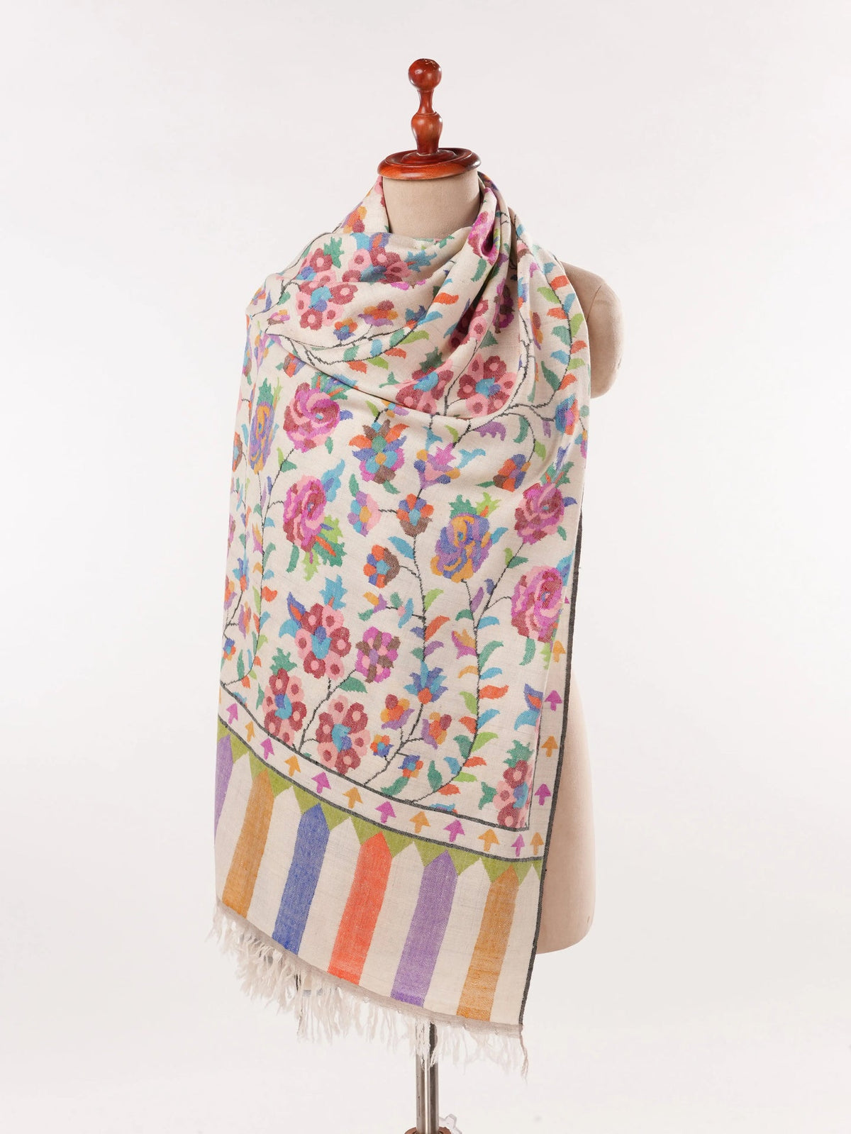 Natural White Handwoven Soft Kani Cashmere Scarf