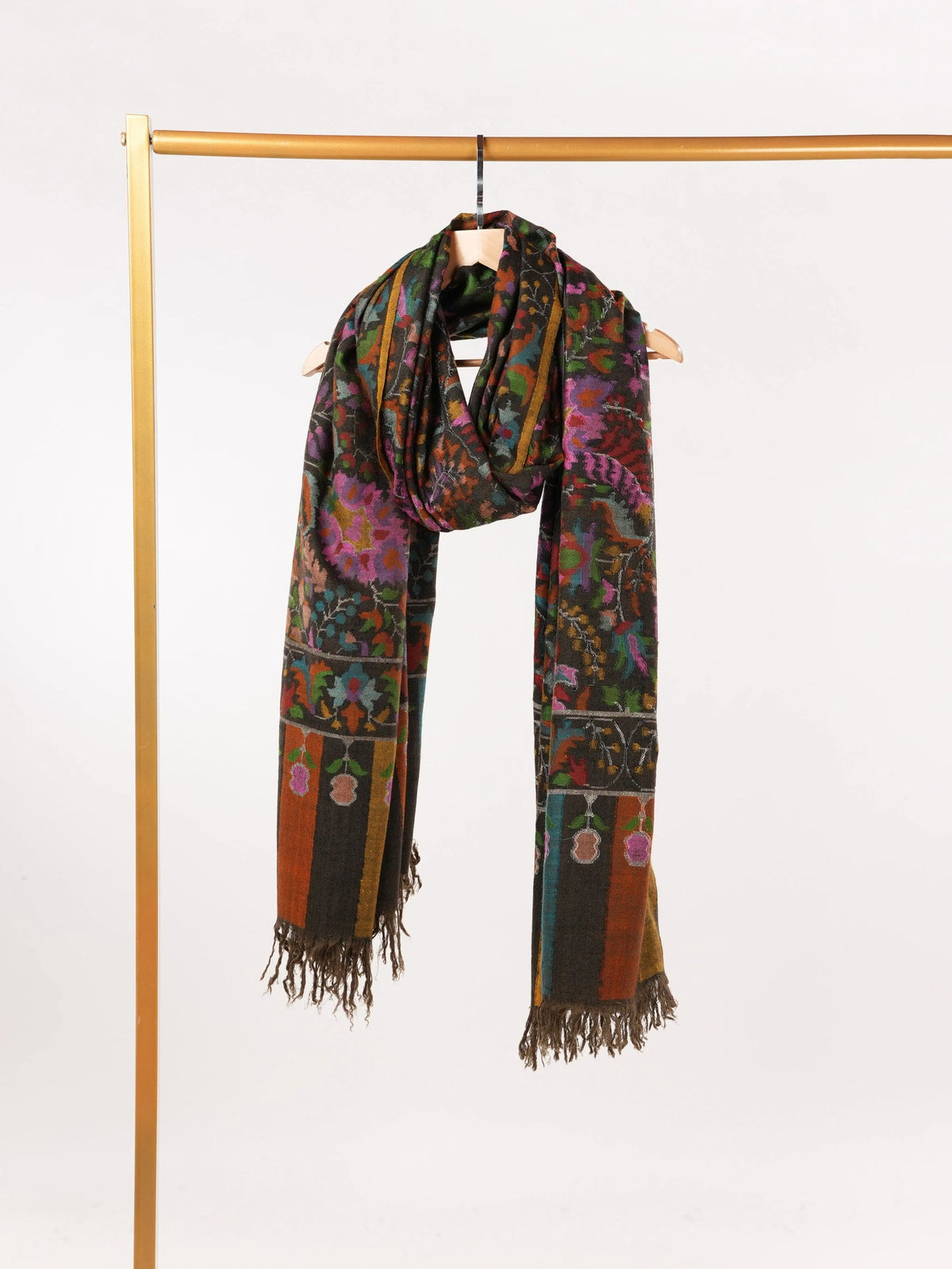 Handspun Oversized Black Handwoven Kani Pashmina Shawl