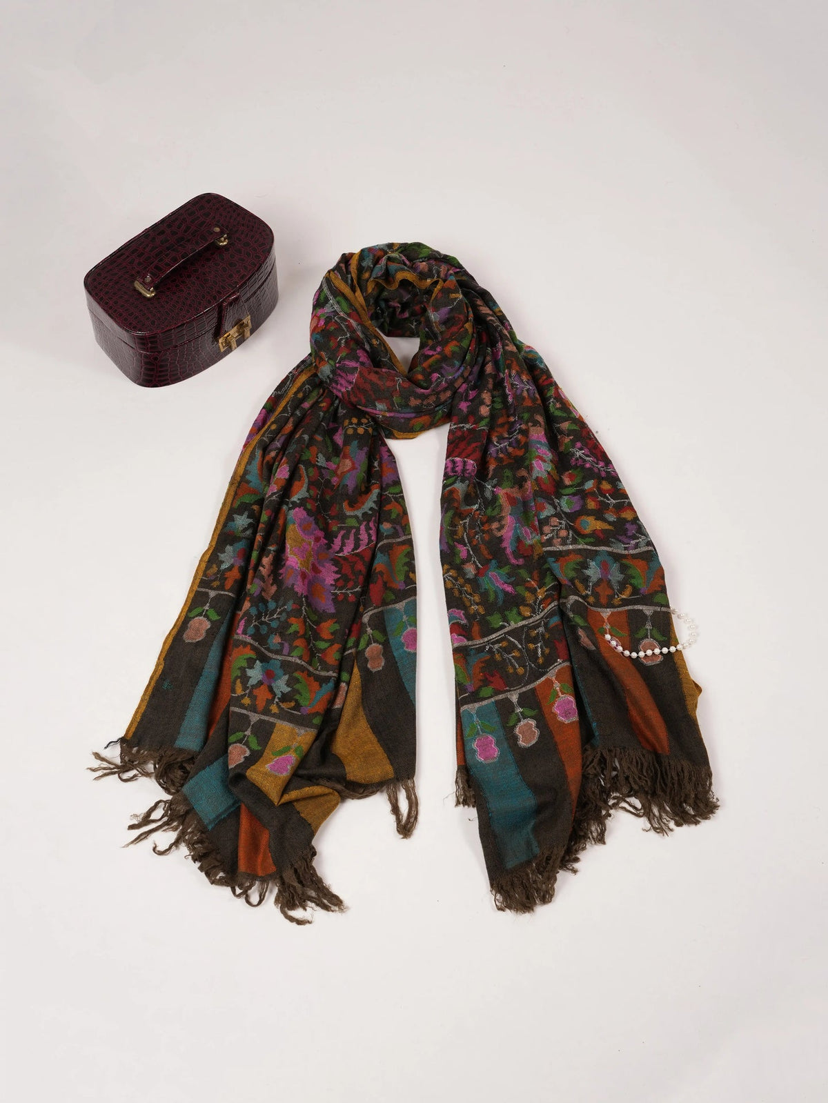 Handspun Oversized Black Handwoven Kani Pashmina Shawl