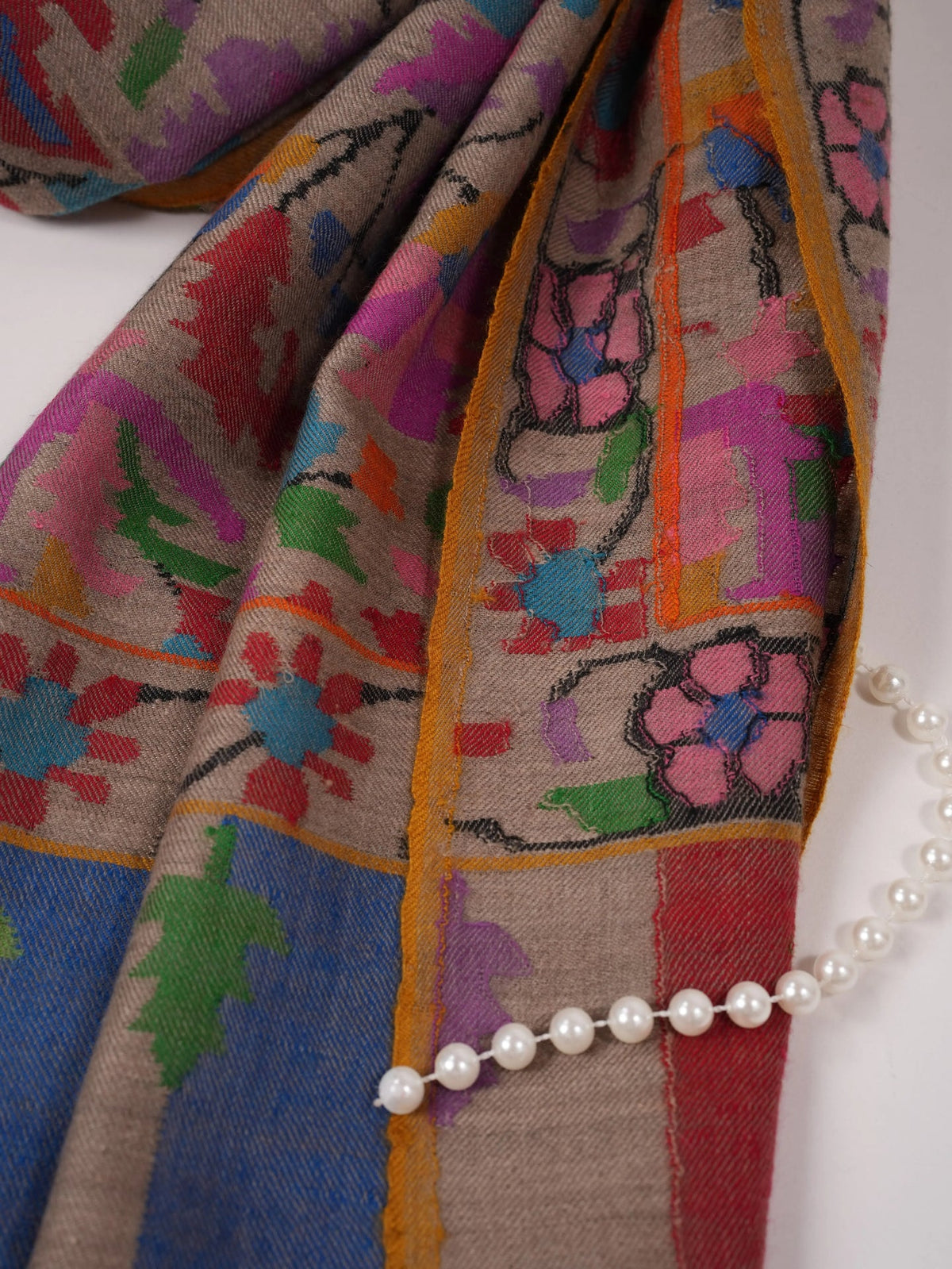 Handwoven Taupe Kani Genuine Pashmina Shawl Shahkaar.com