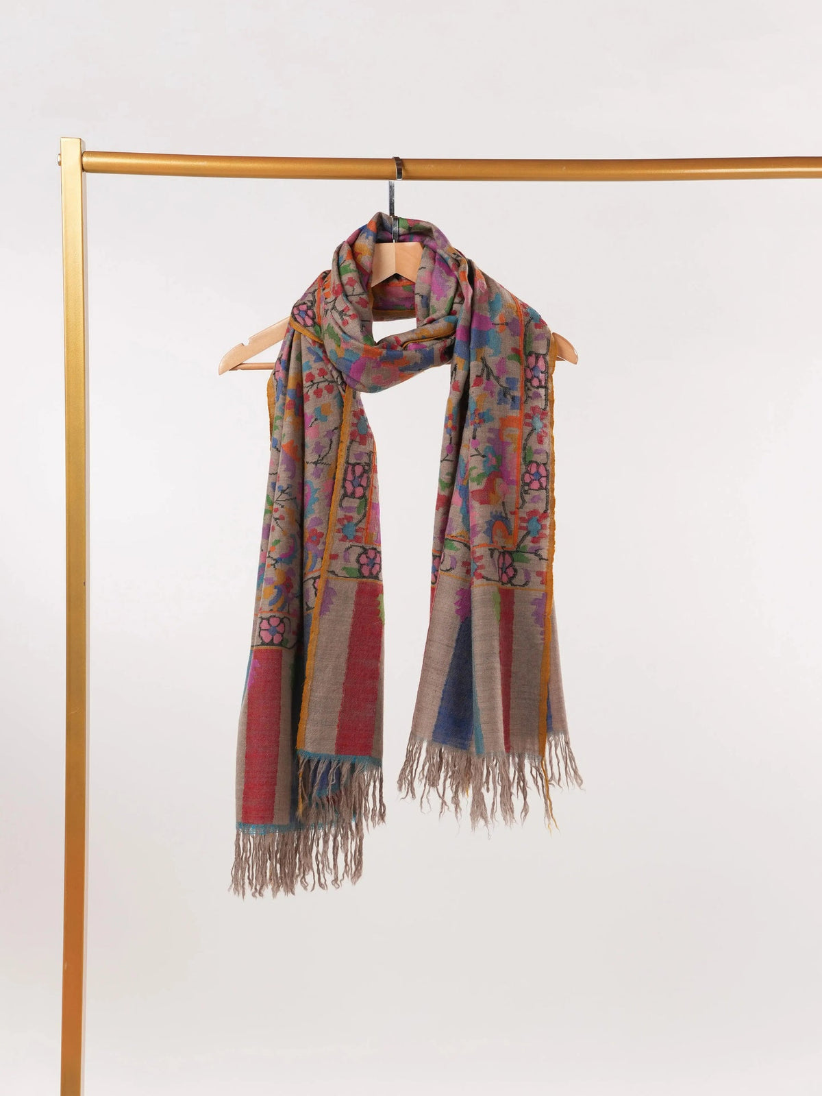 Handwoven Taupe Kani Genuine Pashmina Shawl Shahkaar.com