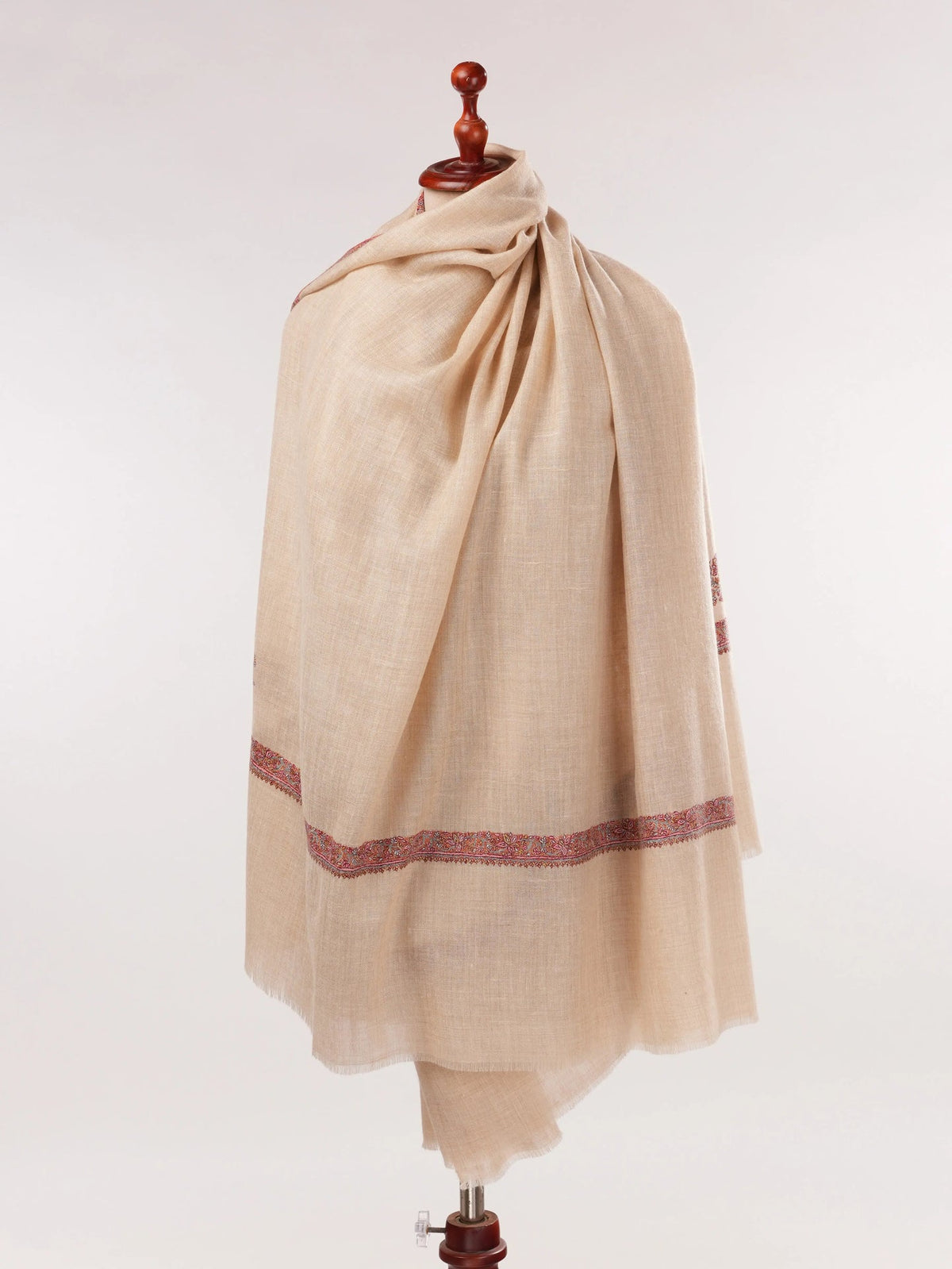 Offwhite Pashmina Shawl with Classic Hashidar Hand Embroidery Shahkaar.com