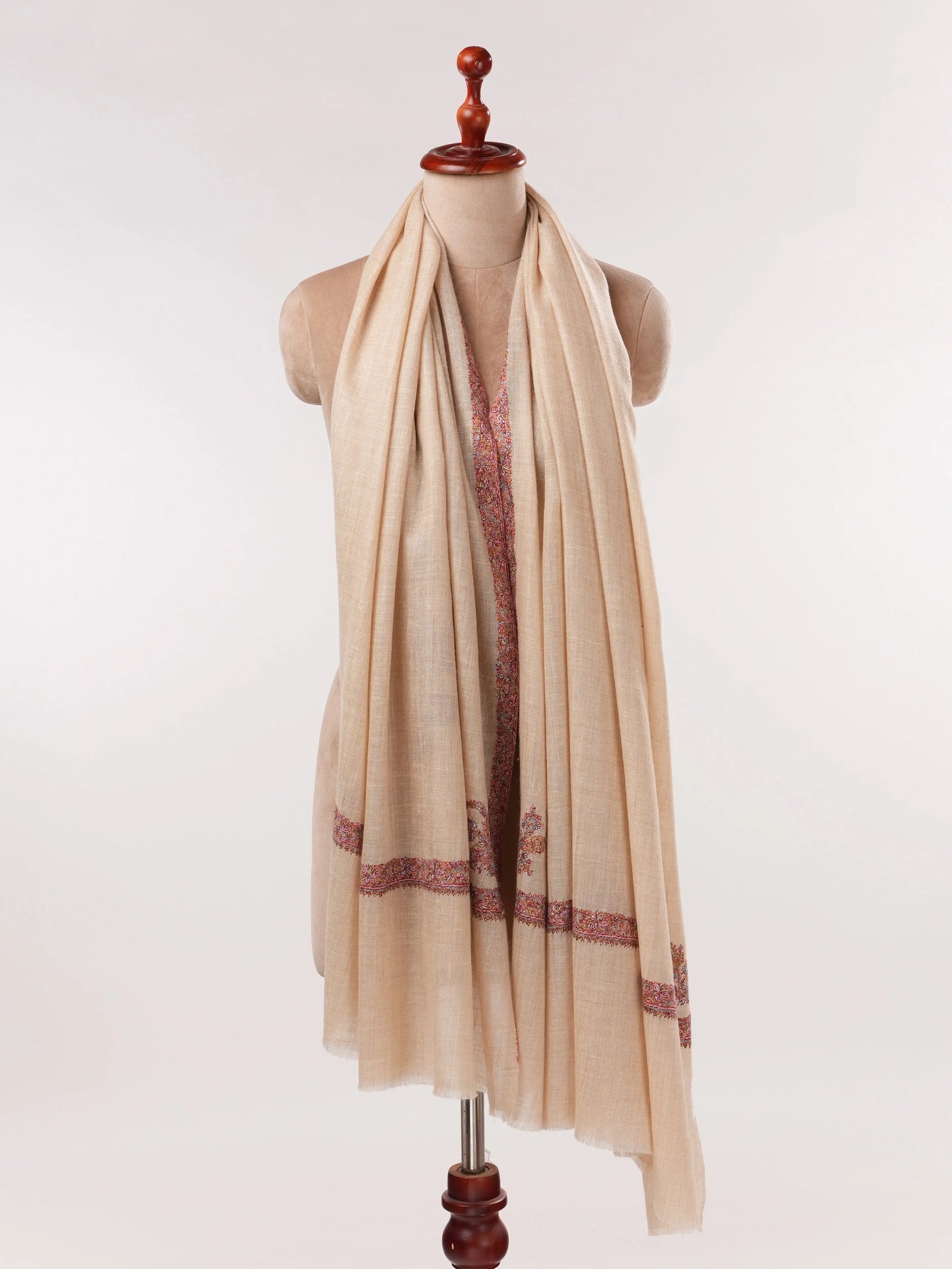Offwhite Pashmina Shawl with Classic Hashidar Hand Embroidery Shahkaar.com
