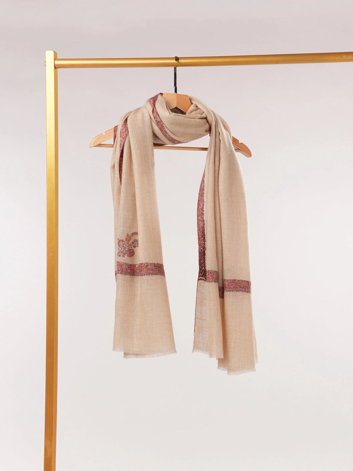 Offwhite Pashmina Shawl with Classic Hashidar Hand Embroidery Shahkaar.com