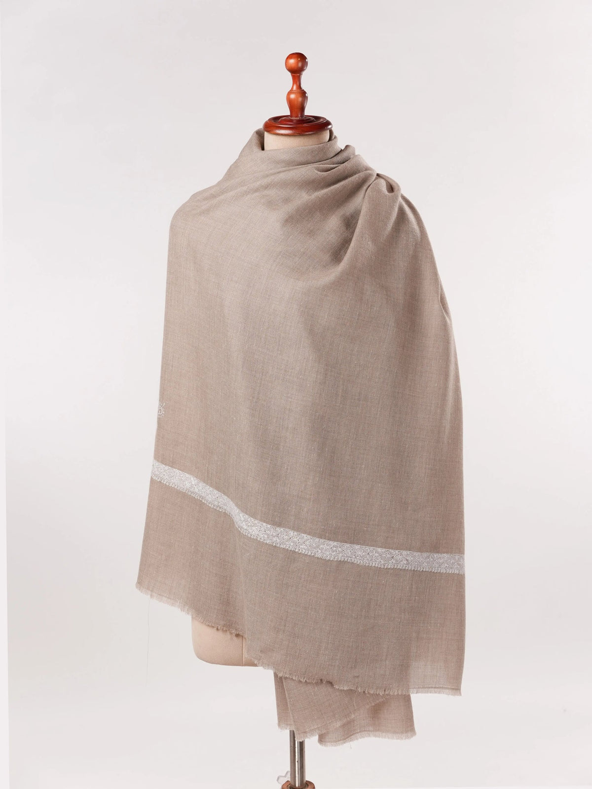 Natural Beige Pashmina Shawl with Hand Sozni Hashidar Embroidery