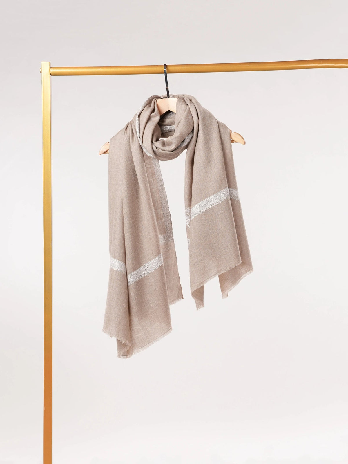 Natural Beige Pashmina Shawl with Hand Sozni Hashidar Embroidery