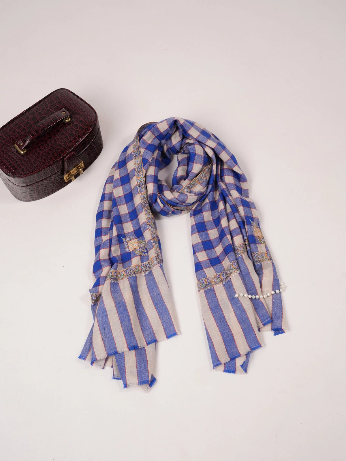 Pure Contemporary Pashmina Shawl with Hashia Embroidery Shahkaar.com