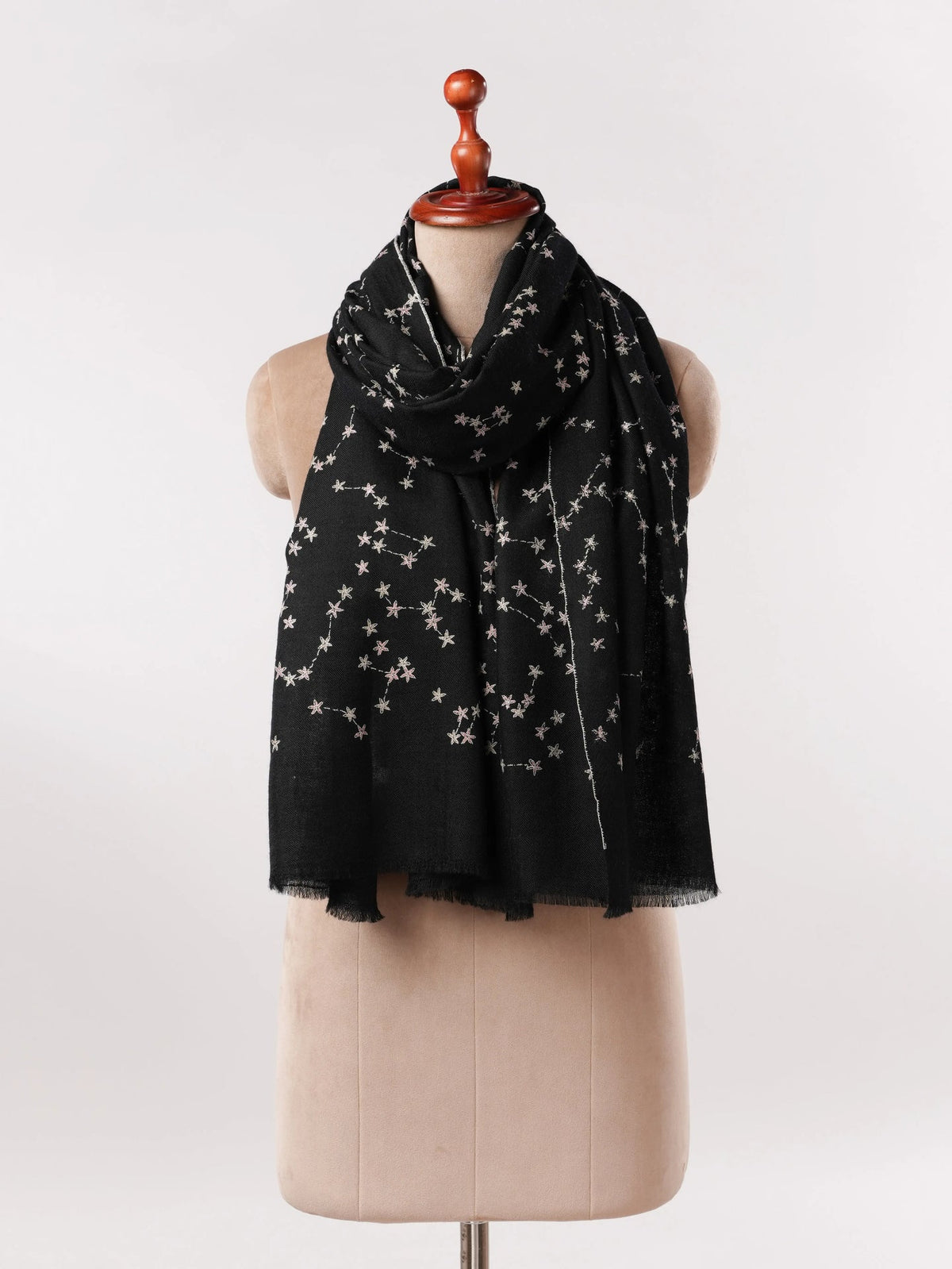 Hand Embroidered Constellations Black Authentic Cashmere Scarf