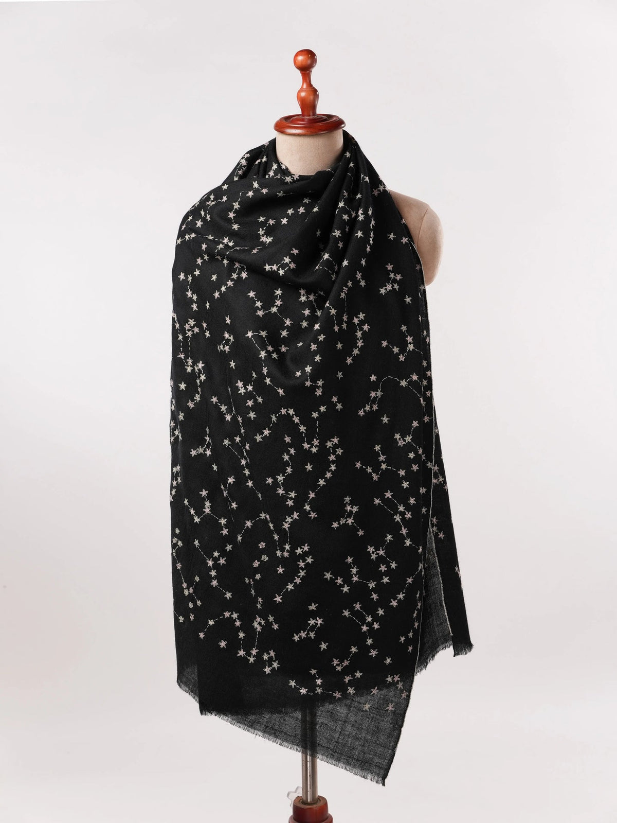 Hand Embroidered Constellations Black Authentic Cashmere Scarf