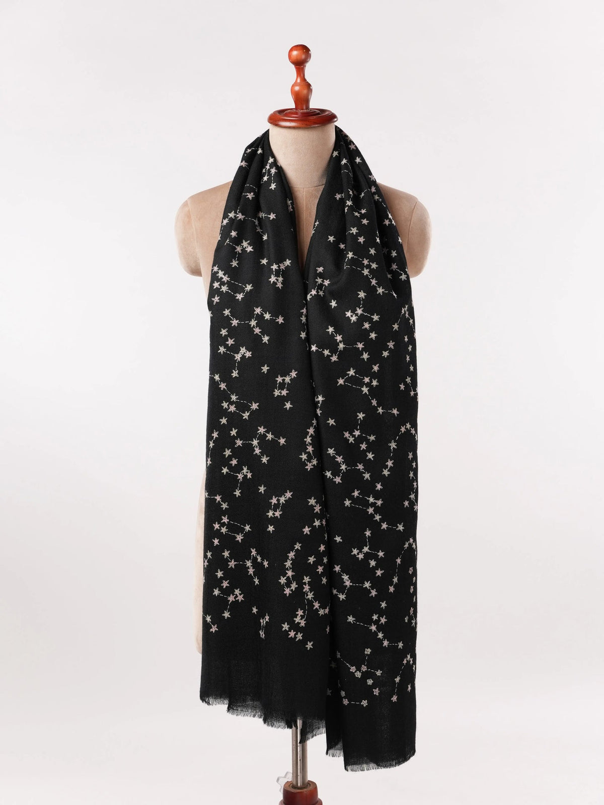 Hand Embroidered Constellations Black Authentic Cashmere Scarf