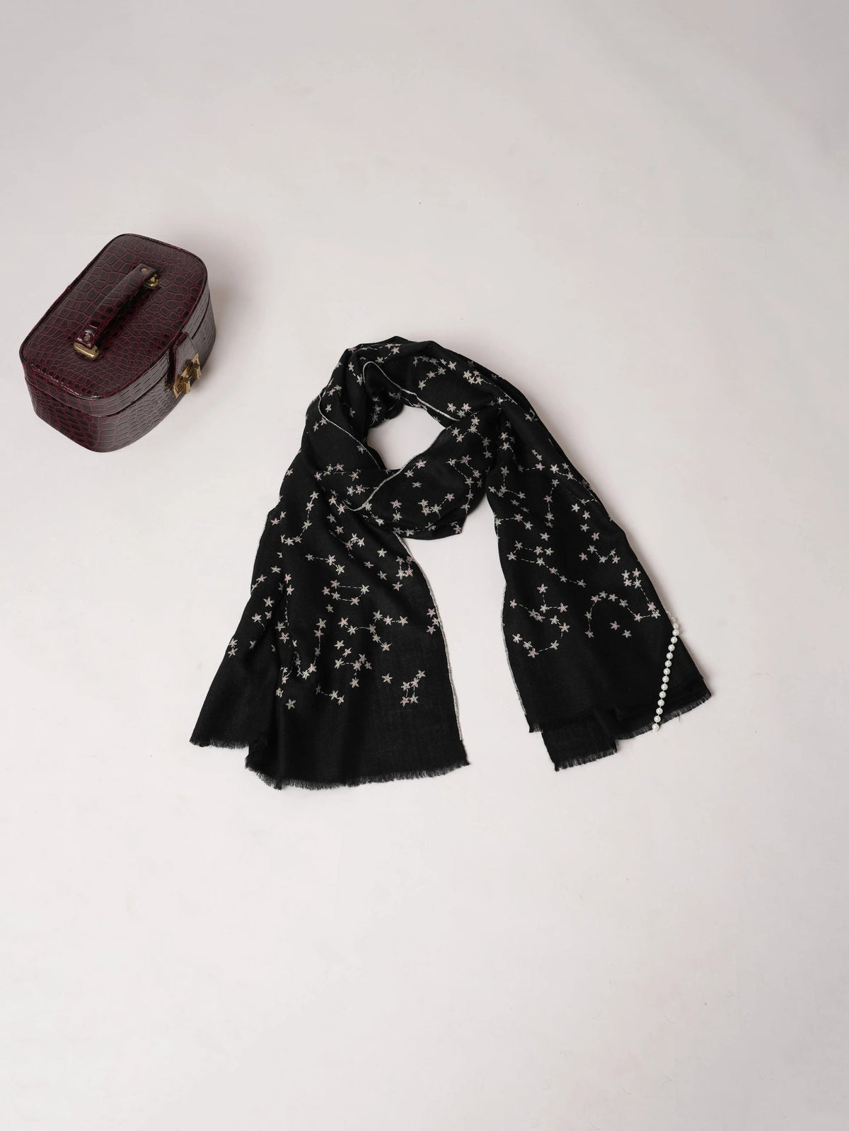 Hand Embroidered Constellations Black Authentic Cashmere Scarf