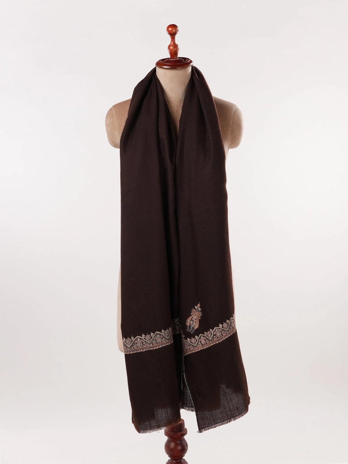 Black Handmade Genuine Pashmina Shawl with Neemdaur Hand Embroidery Shahkaar.com