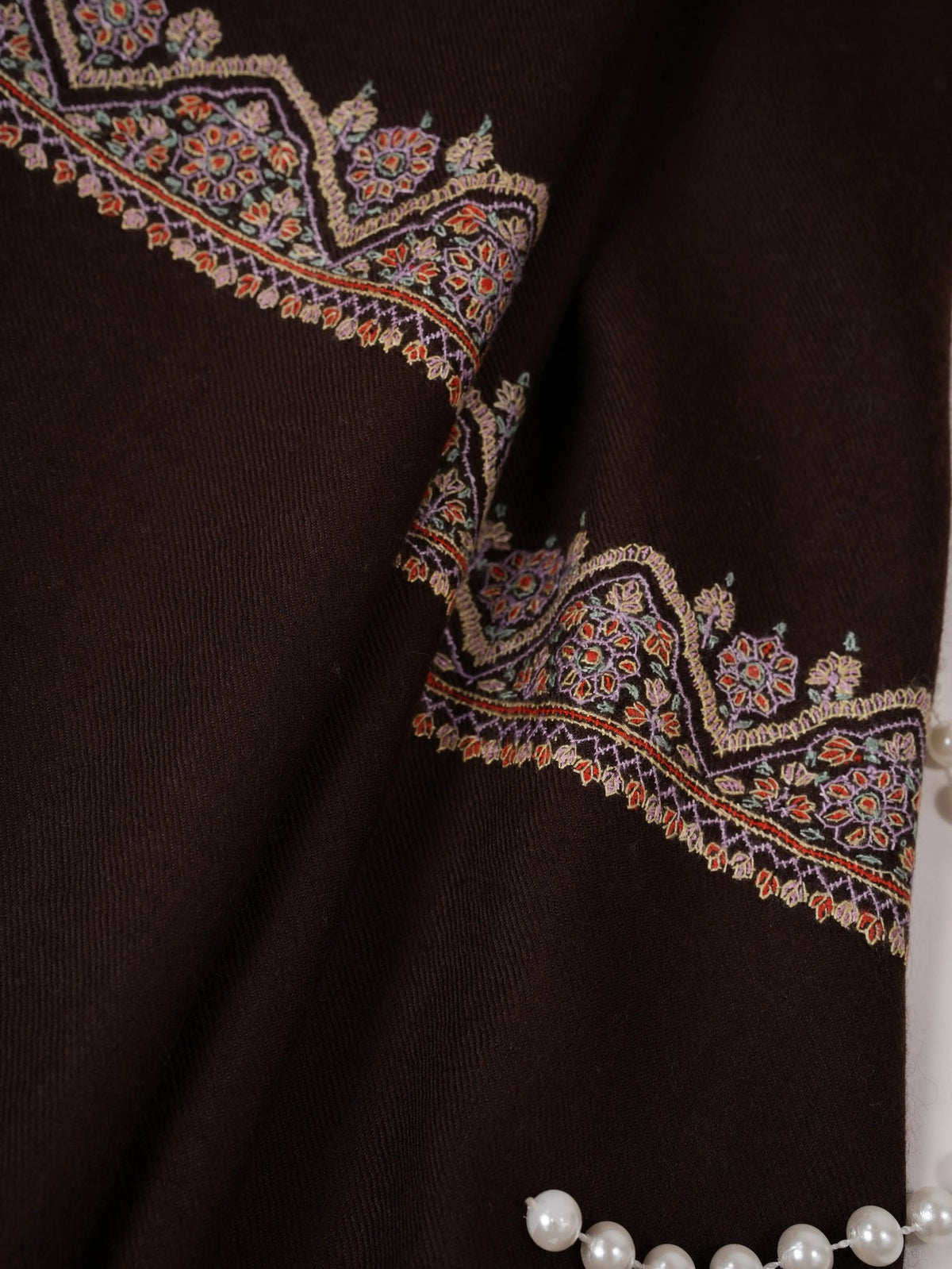 Black Handmade Genuine Pashmina Shawl with Neemdaur Hand Embroidery Shahkaar.com