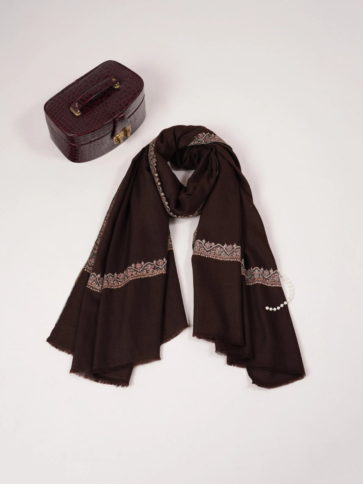 Black Handmade Genuine Pashmina Shawl with Neemdaur Hand Embroidery Shahkaar.com