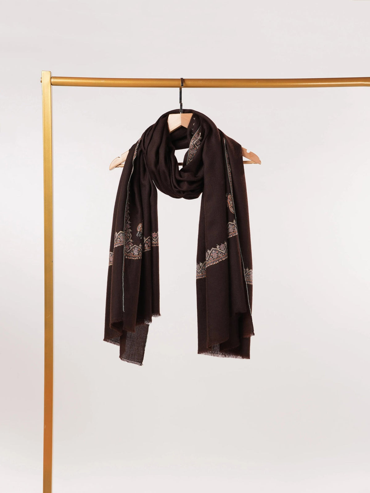 Black Handmade Genuine Pashmina Shawl with Neemdaur Hand Embroidery Shahkaar.com