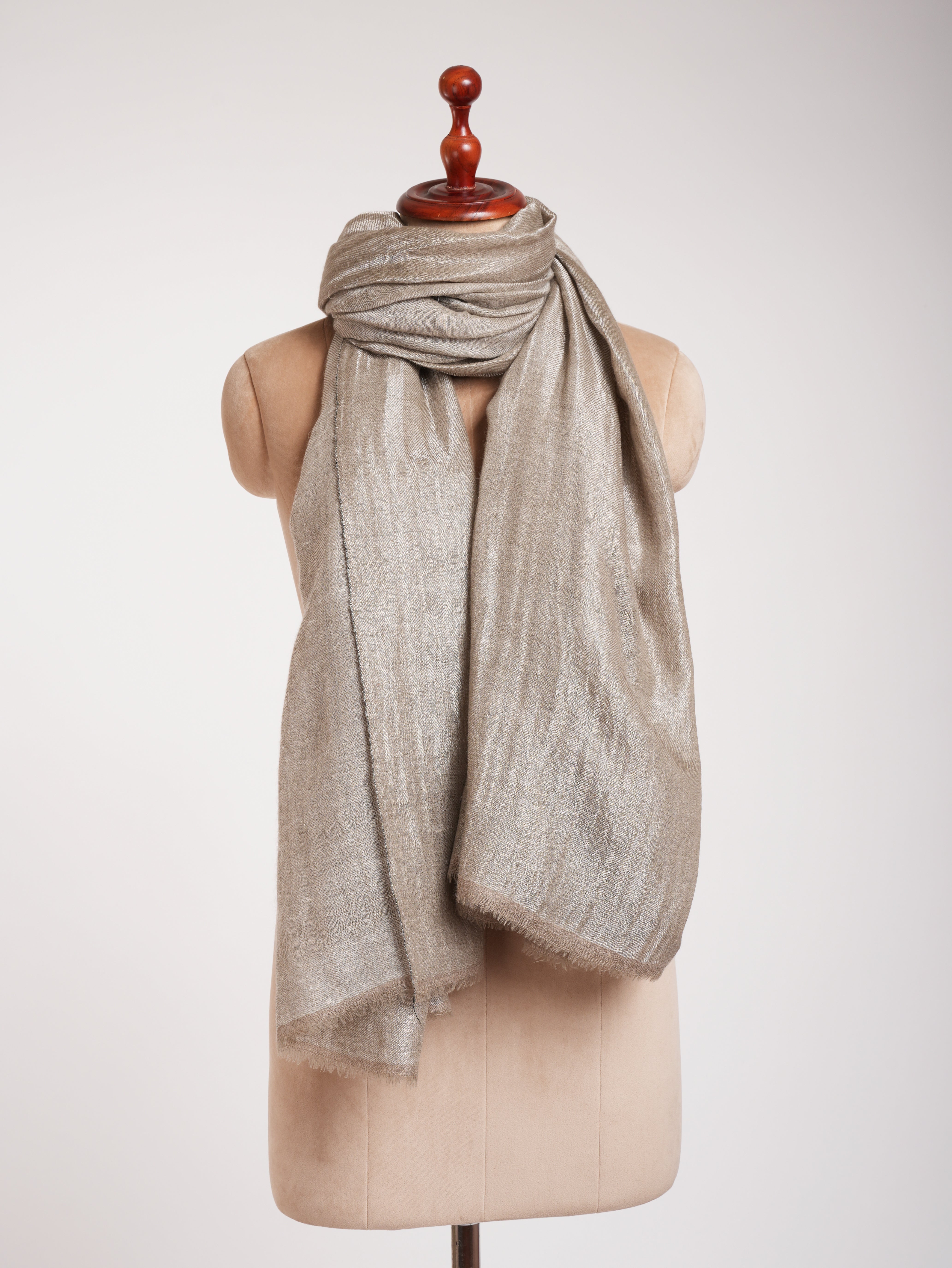 Châle Pashmina Réversible Zari Gris Naturel et Argent