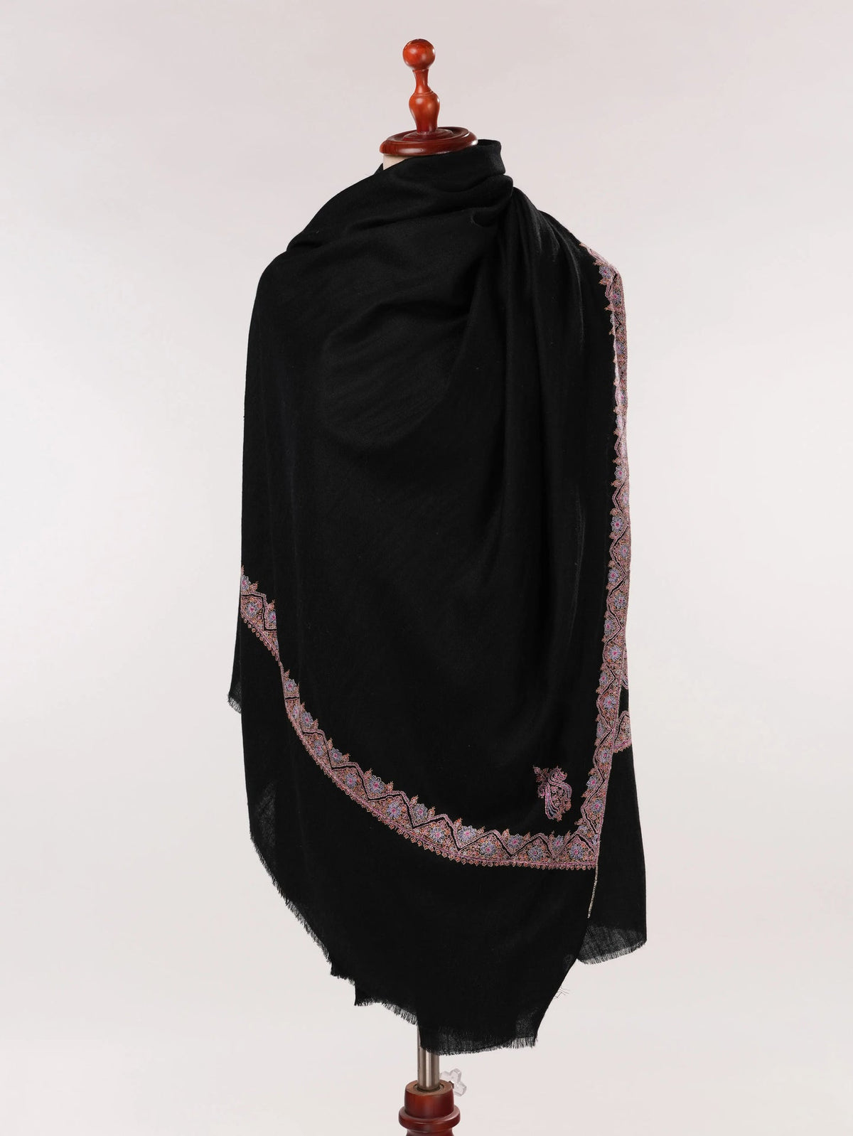 Kashmiri Handwoven Natural White Pashmina Shawl with Hashidar Sozni Embroidery Shahkaar.com
