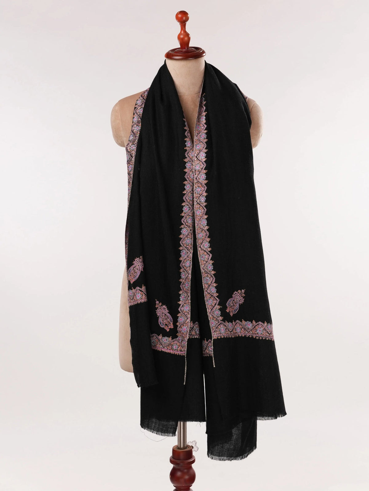 Kashmiri Handwoven Natural White Pashmina Shawl with Hashidar Sozni Embroidery Shahkaar.com