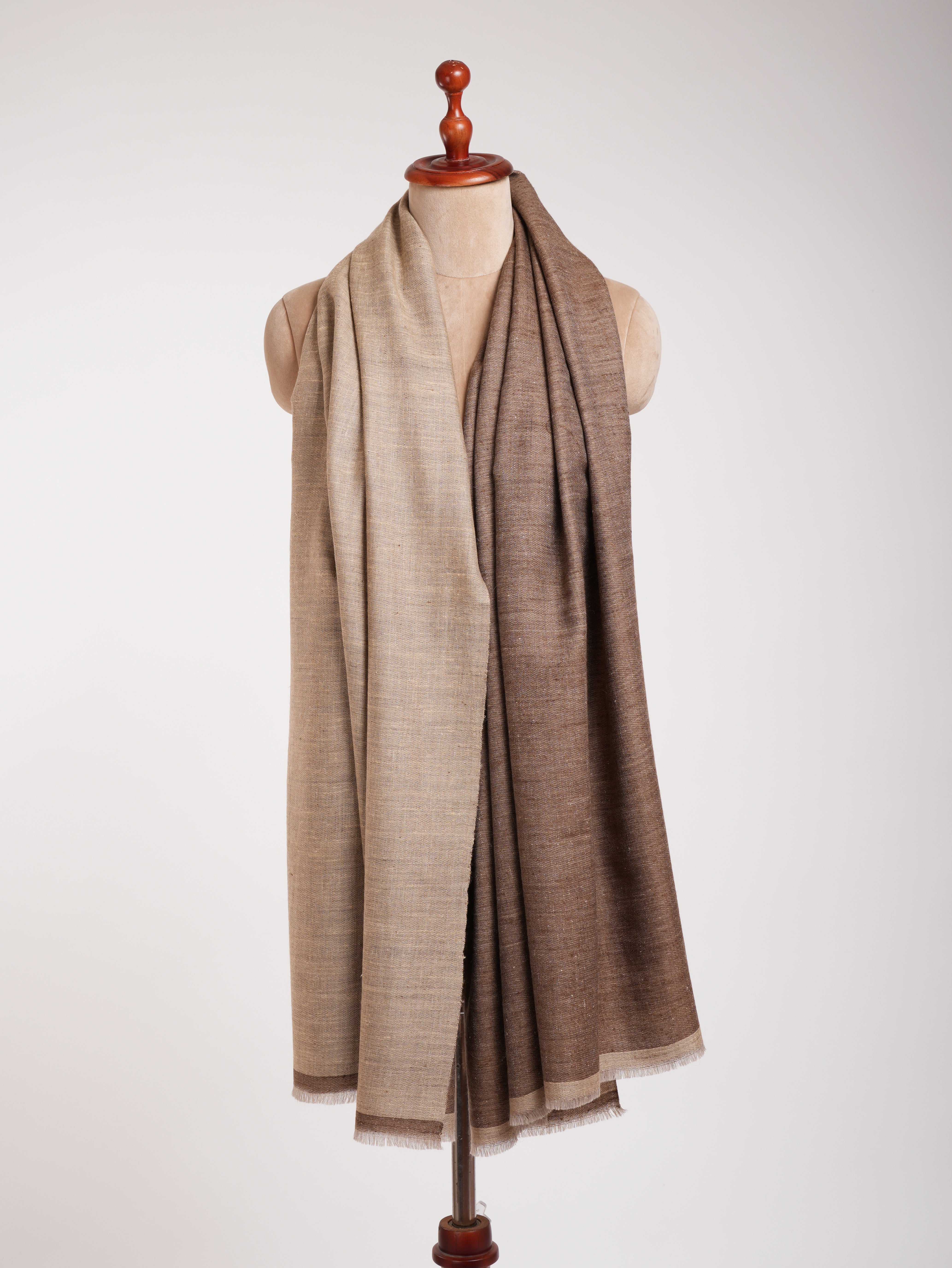 Châle Pashmina double teinte café caramel et crème