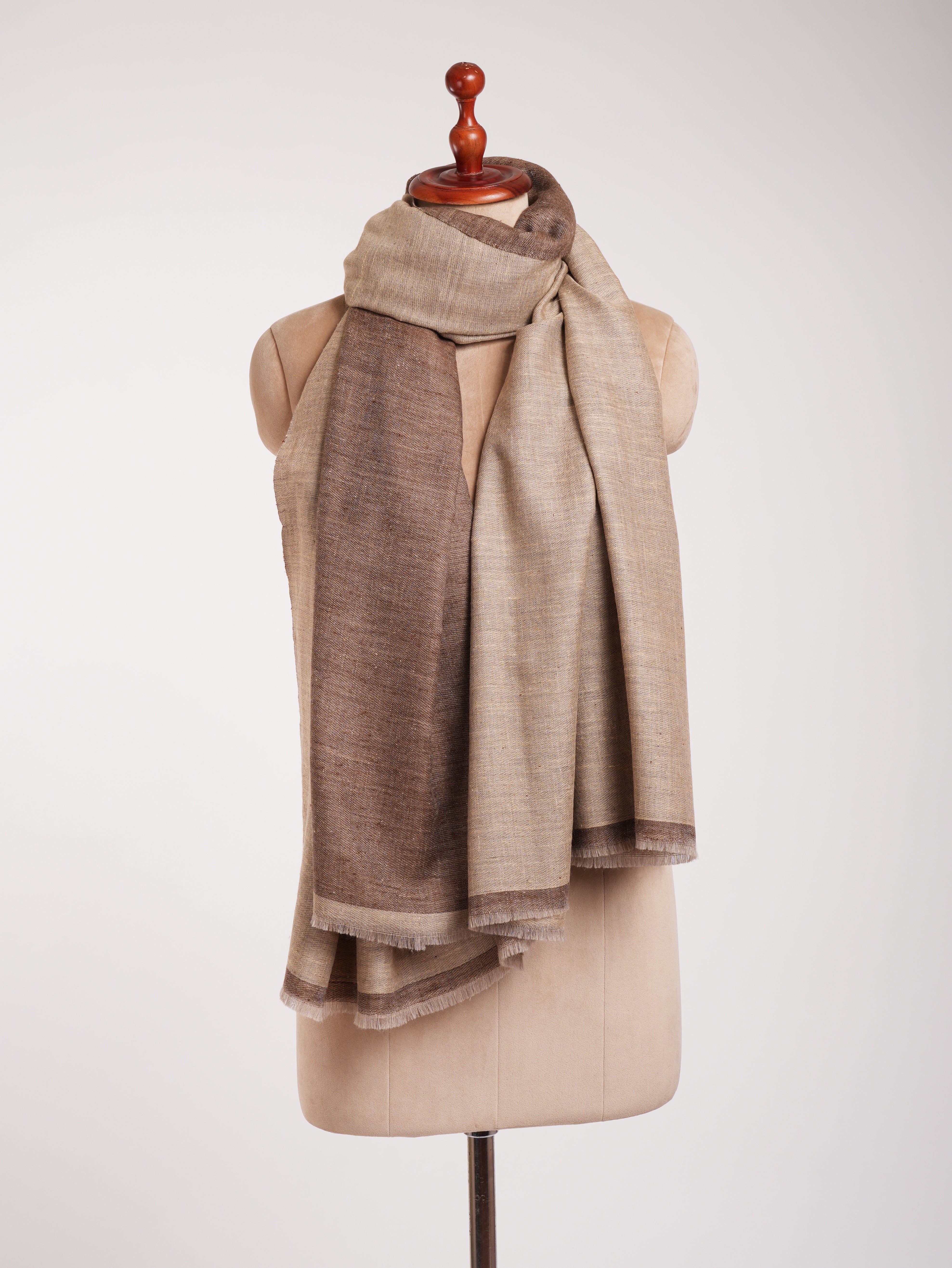 Châle Pashmina double teinte café caramel et crème