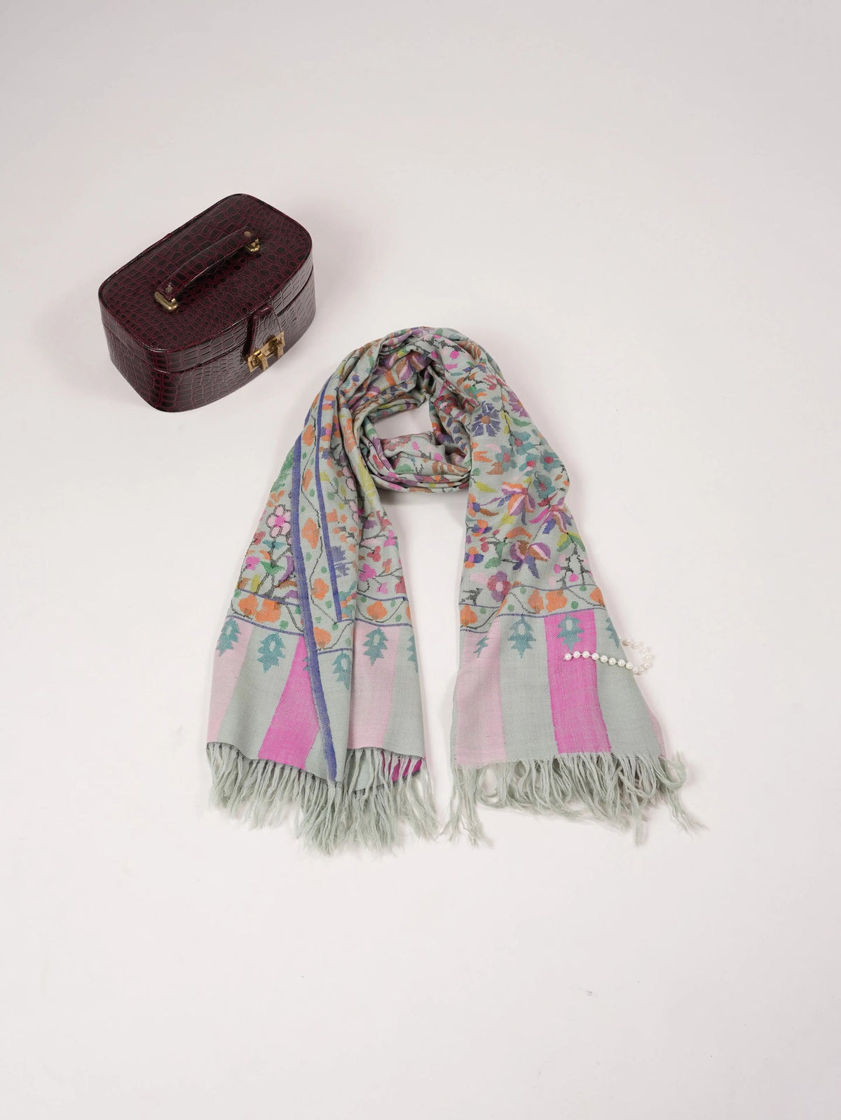 Handwoven Kani Kashmiri Original Greenish Pashmina Shawl Shahkaar.com