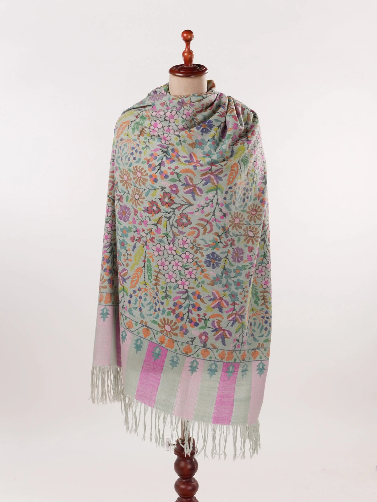 Handwoven Kani Kashmiri Original Greenish Pashmina Shawl Shahkaar.com